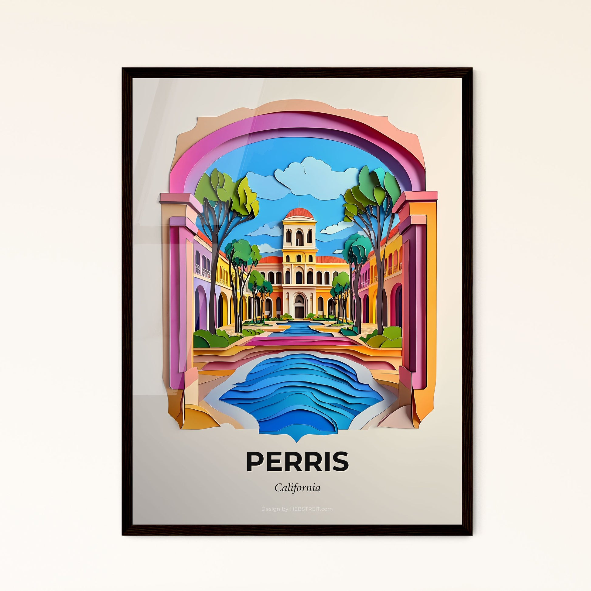 Vivid Perris, California - a paper cut of a building with a pool