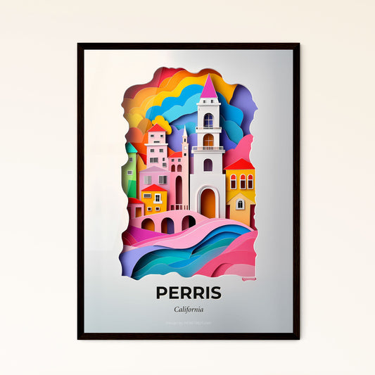 Vivid Perris, California - a paper cut of a city with a rainbow sky