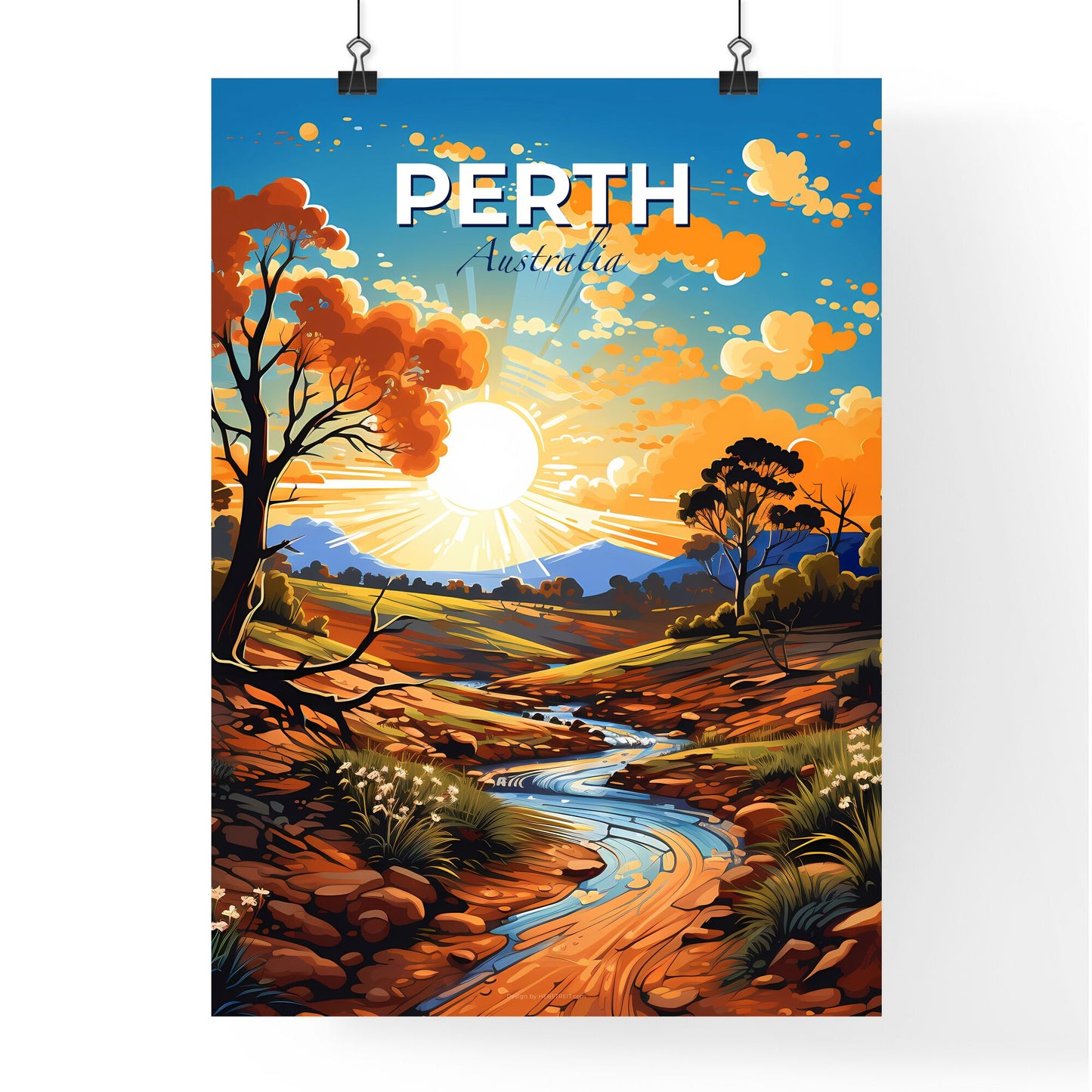 Perth Australia Skyline River Valley Trees Sunset Art Painting Default Title