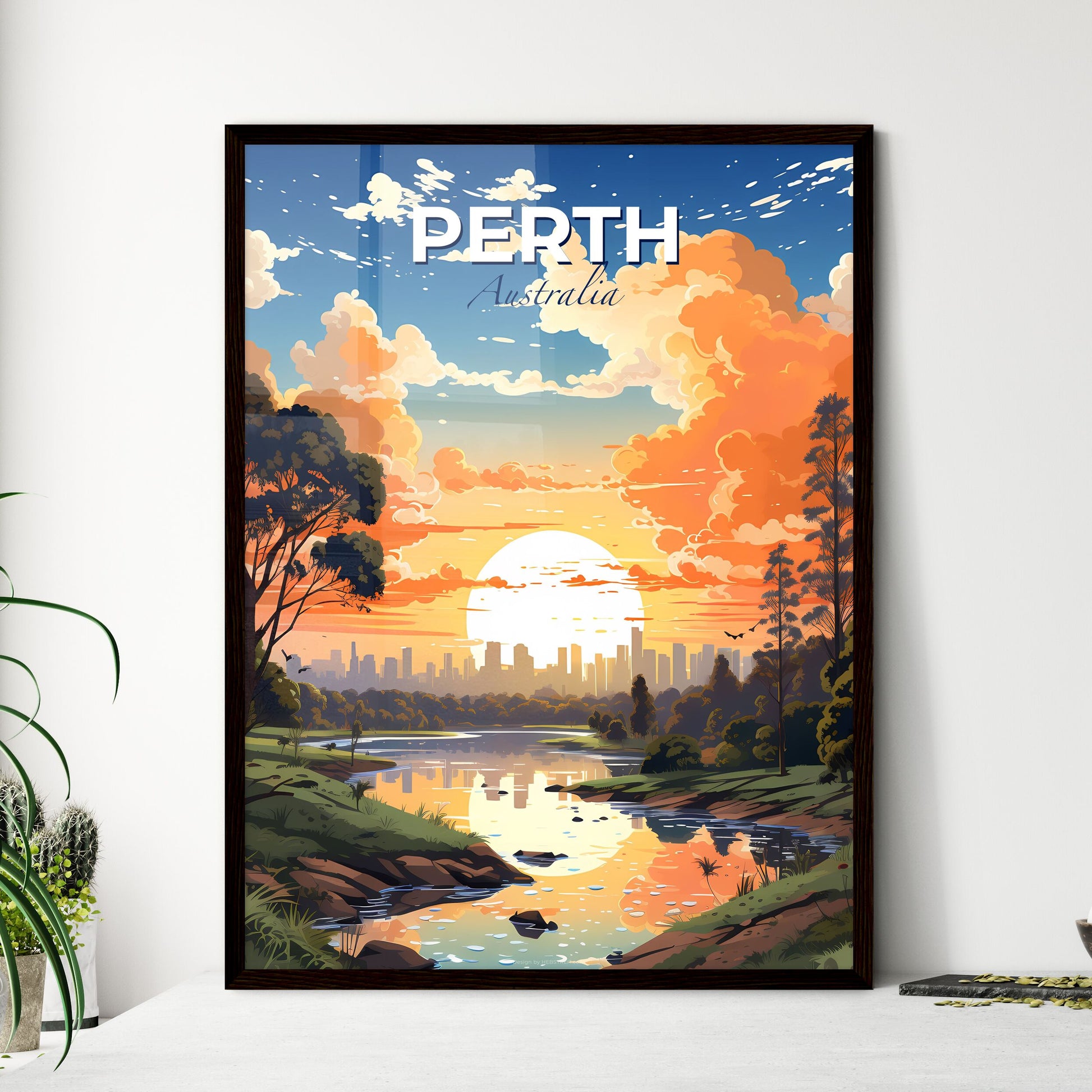 Perth Australia Skyline Painting Vibrant River Trees City Background Default Title