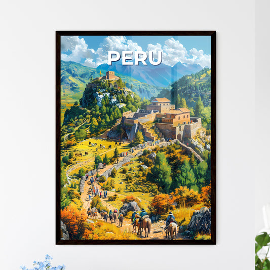 Peruvian Art: Vibrant Mountaintop Scene with Traditional Architecture