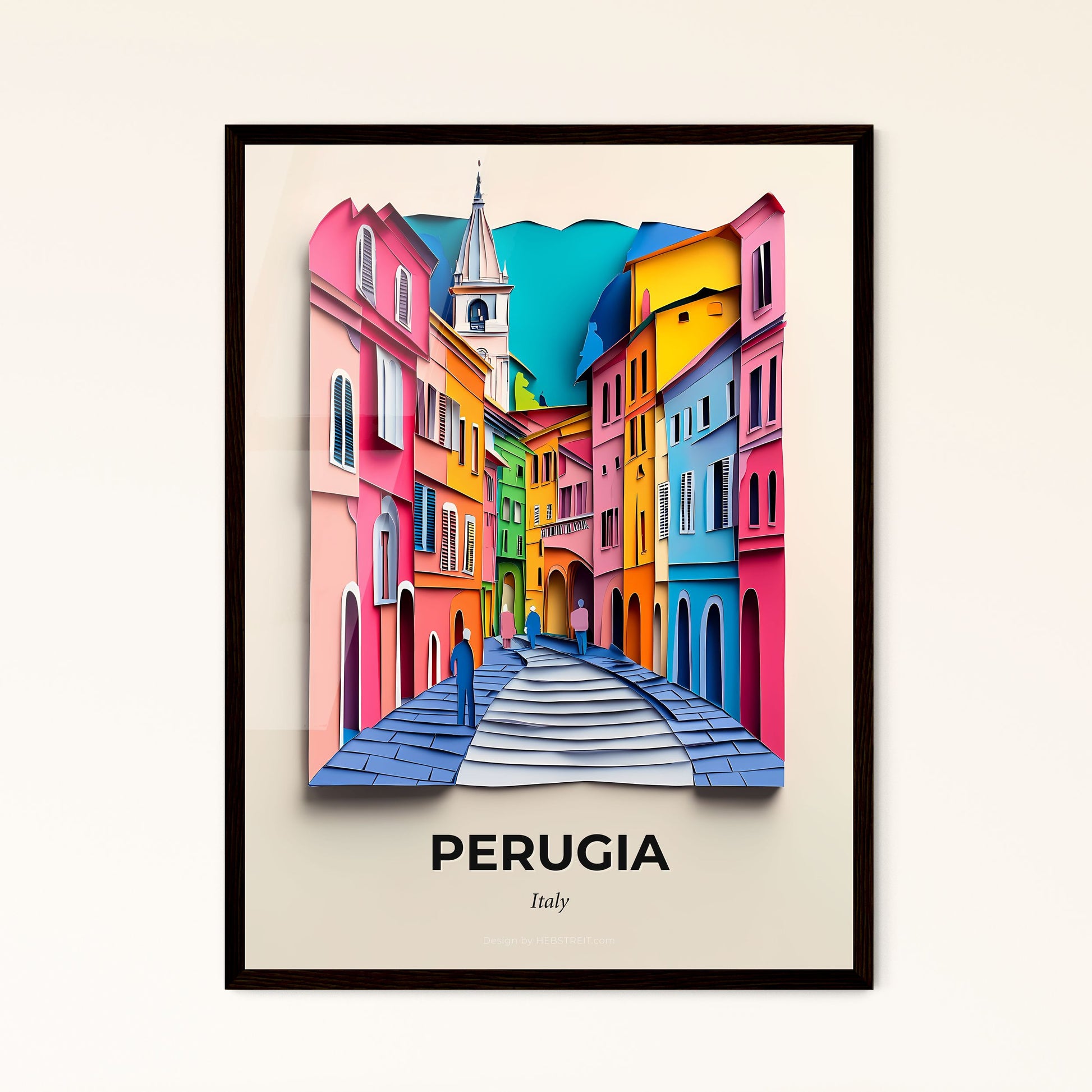 Vivid Perugia, Italy - a colorful city street with a clock tower