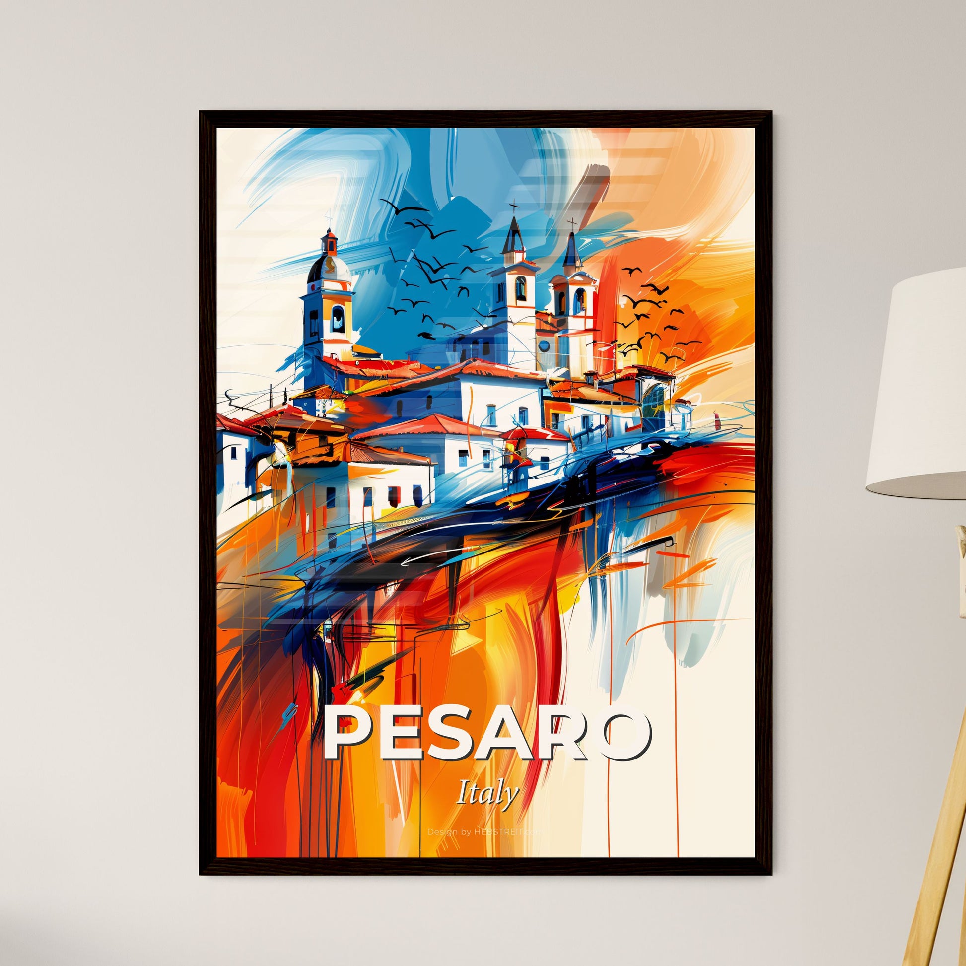 Vibrant Pesaro, Italy - A Painting Of A Town