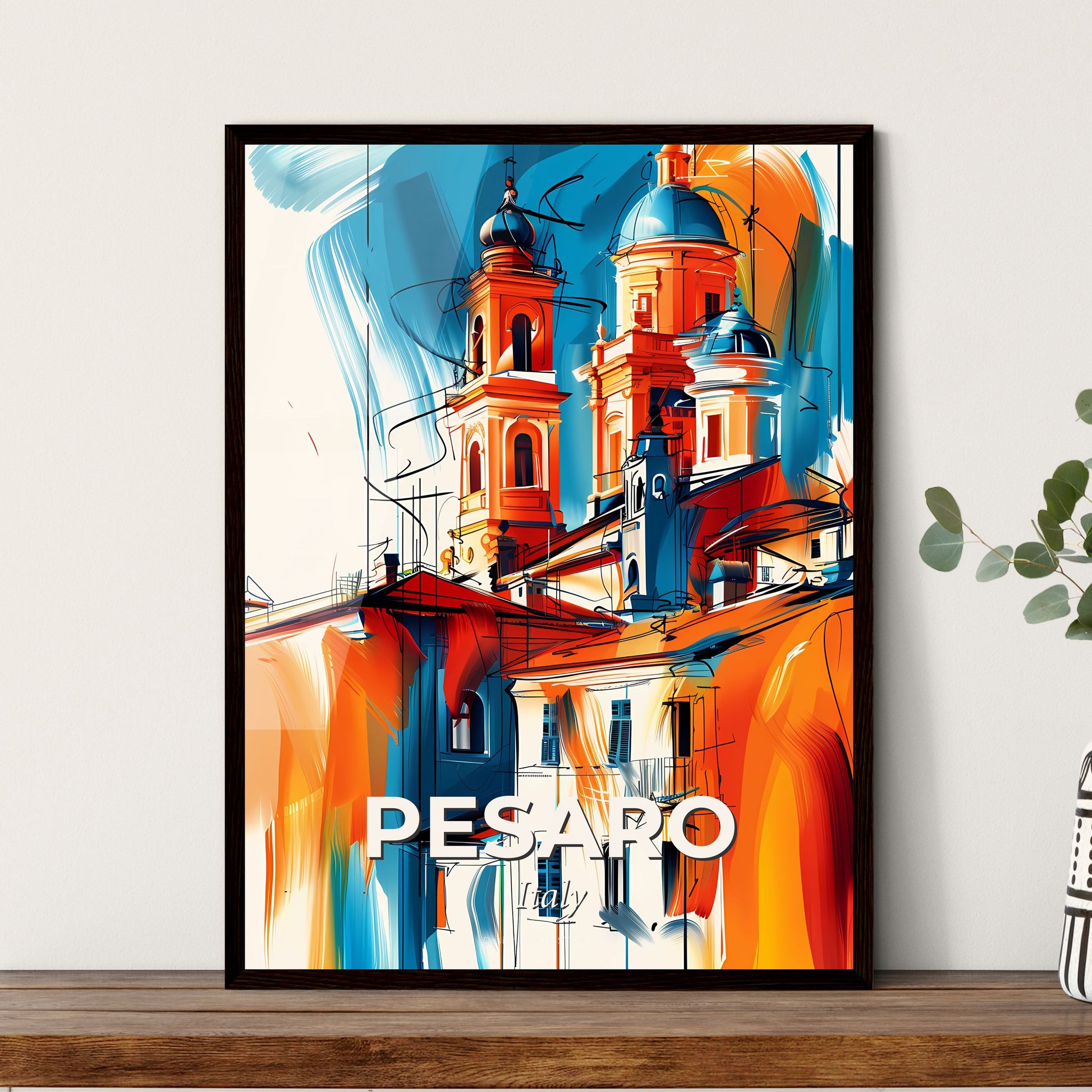 Vibrant Pesaro, Italy - A Painting Of A Building