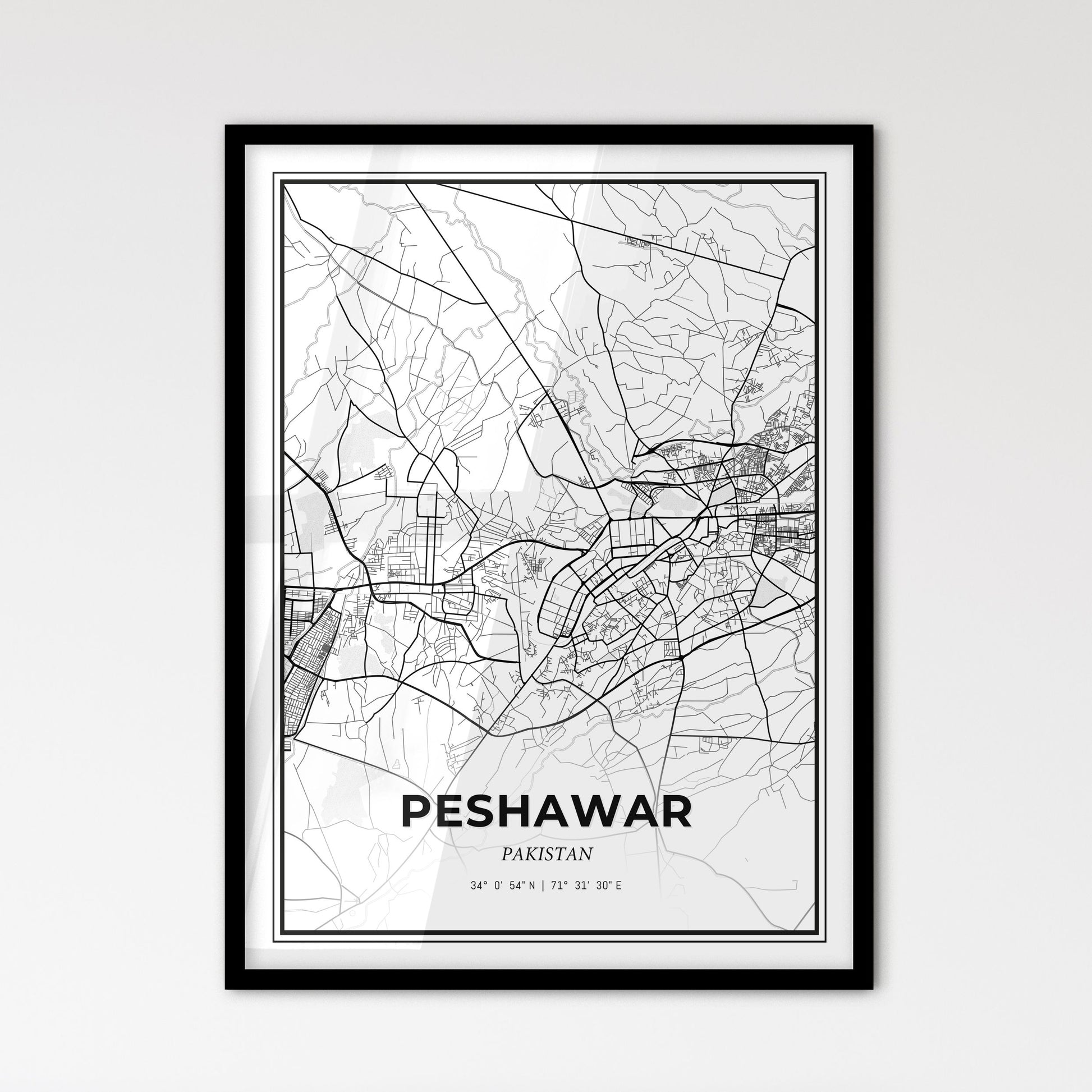 Peshawar Pakistan - Scandinavian Style City Map for Modern Home Decor