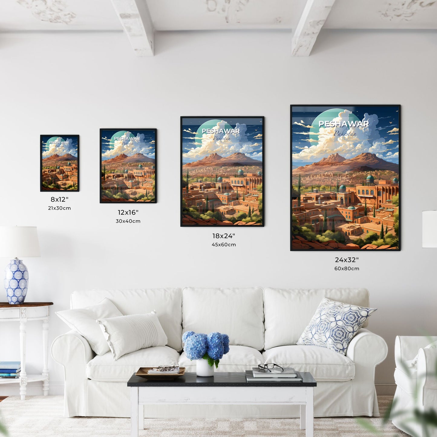 Peshawar Pakistan City Skyline Art Painting Artistic Cityscape Urban Travel Destination Trees Mountains Default Title