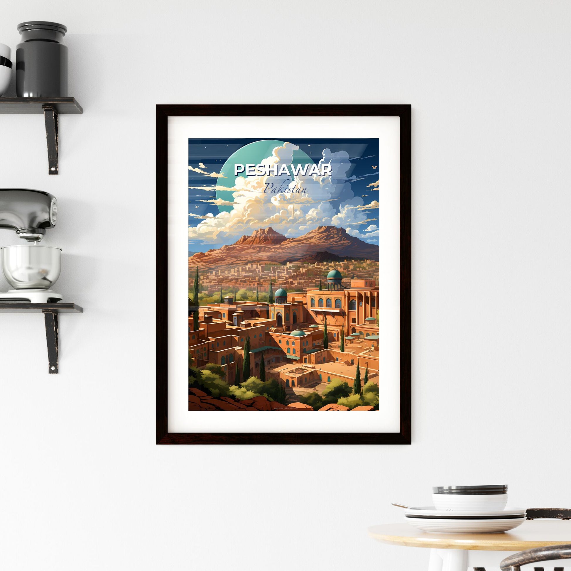 Peshawar Pakistan City Skyline Art Painting Artistic Cityscape Urban Travel Destination Trees Mountains Default Title