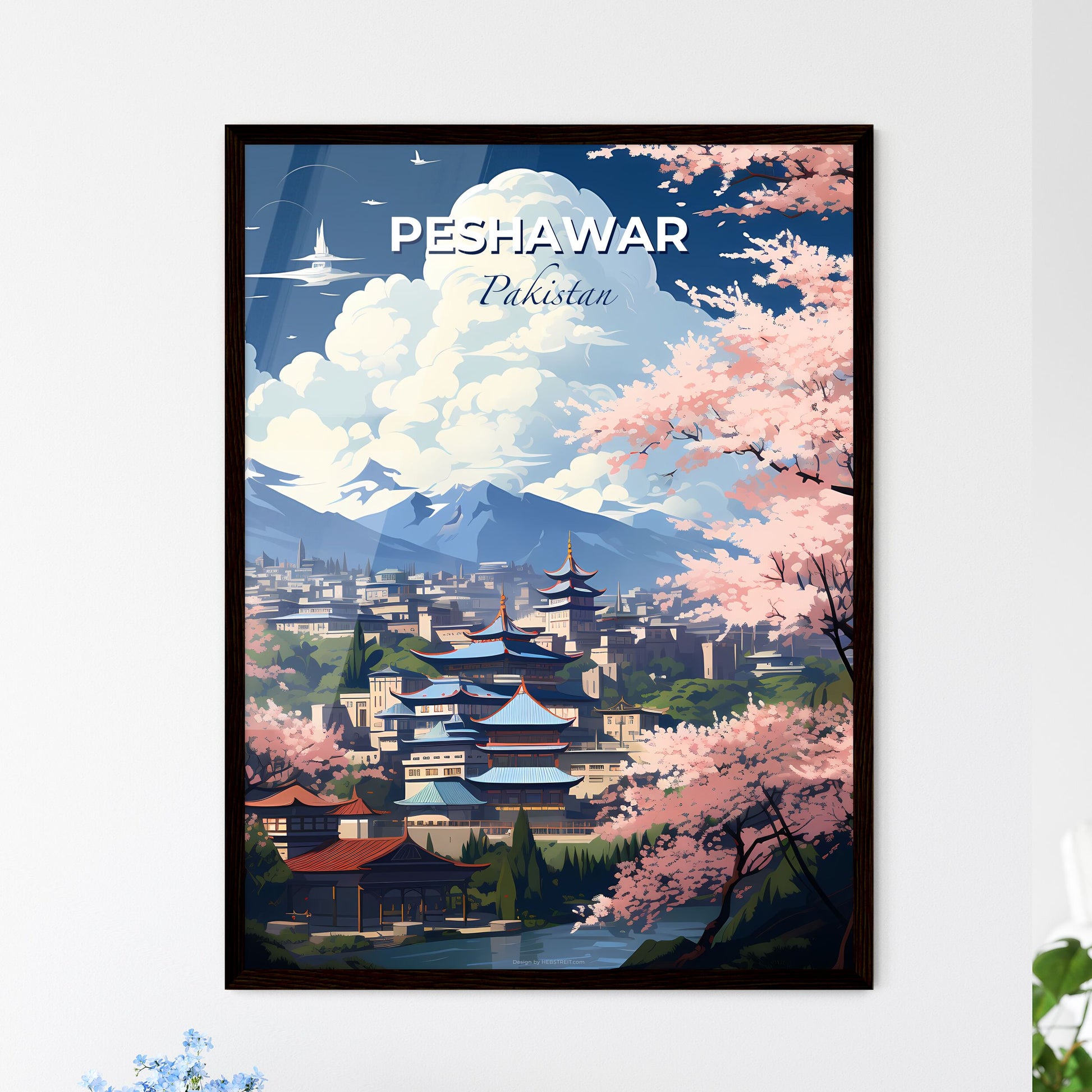 Peshawar Pakistan Cityscape Panorama Art Painting Landscape Skyline Cherry Blossoms Default Title