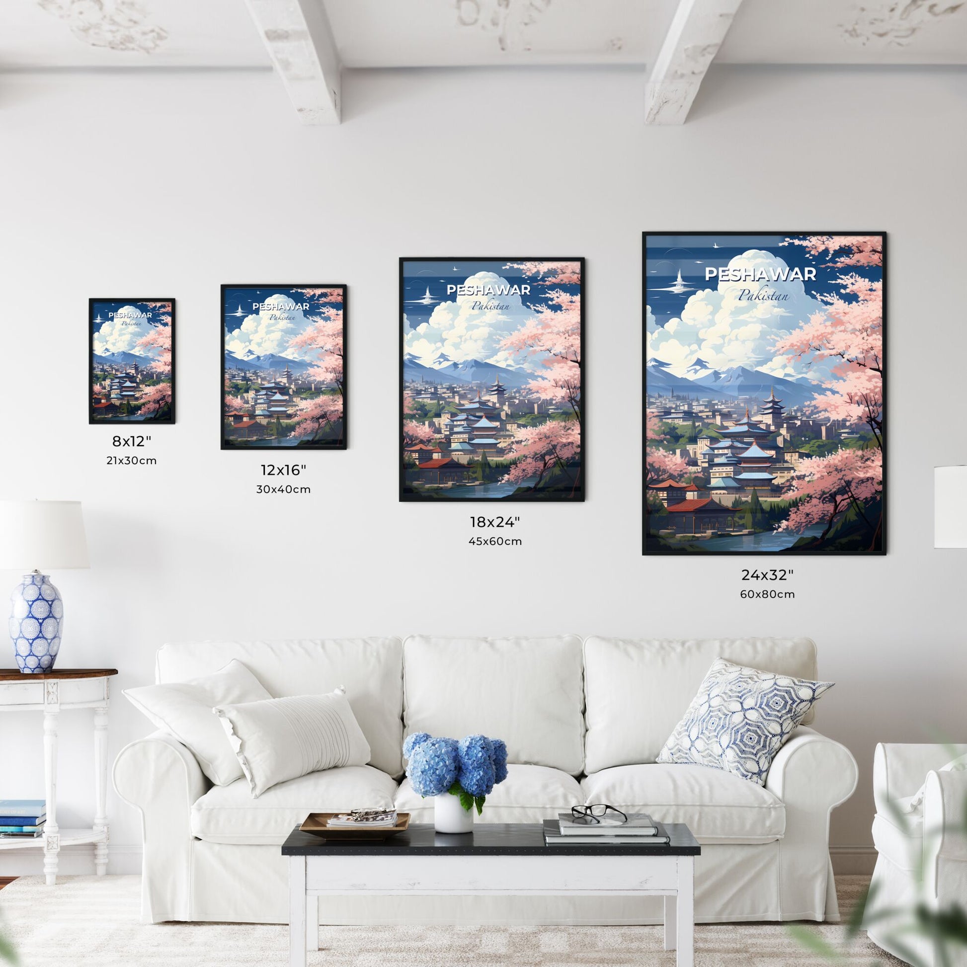 Peshawar Pakistan Cityscape Panorama Art Painting Landscape Skyline Cherry Blossoms Default Title