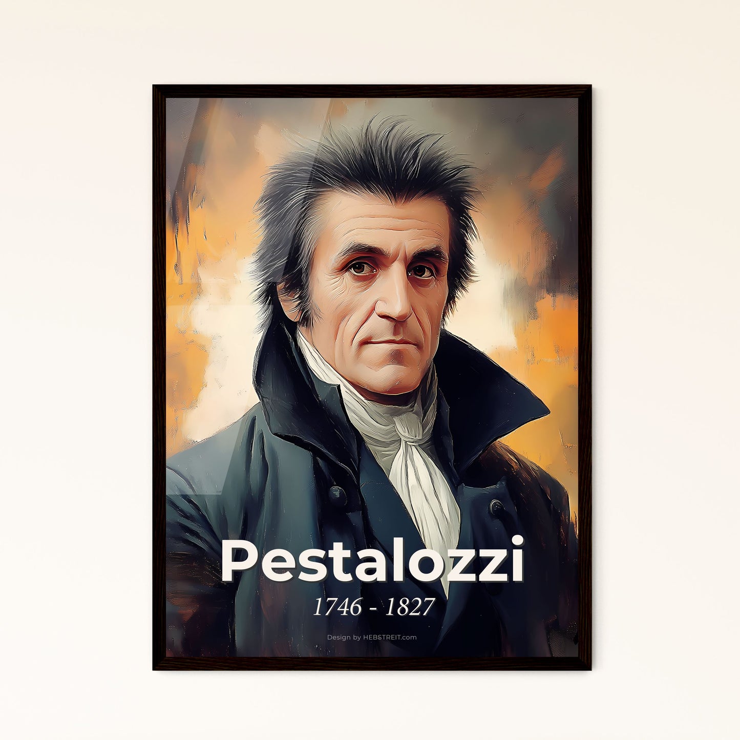 Portrait of Pestalozzi, 1746 - 1827. Impressionistic painting of a man in a coat.