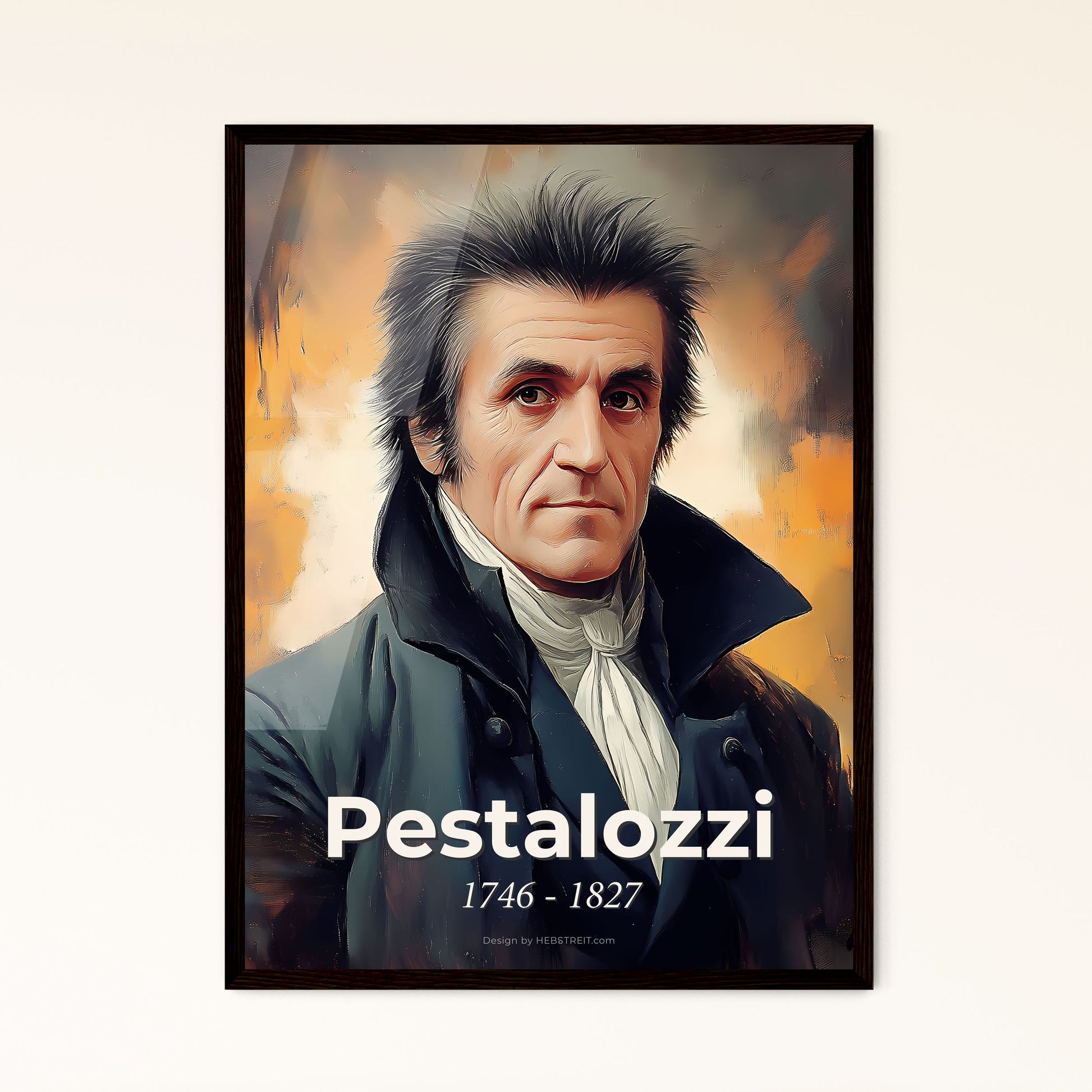 Portrait of Pestalozzi, 1746 - 1827. Impressionistic painting of a man in a coat.