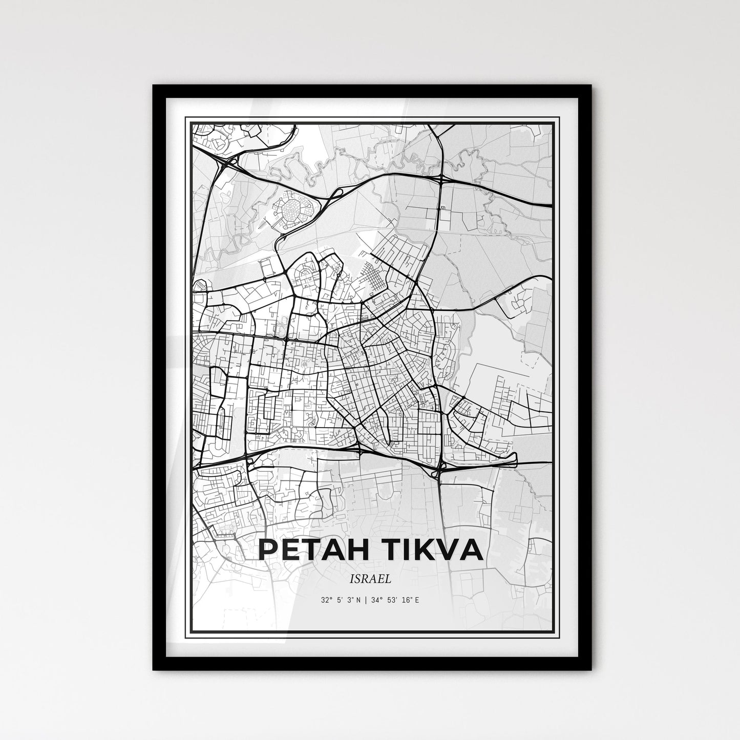 Petah Tikva Israel - Scandinavian Style City Map for Modern Home Decor