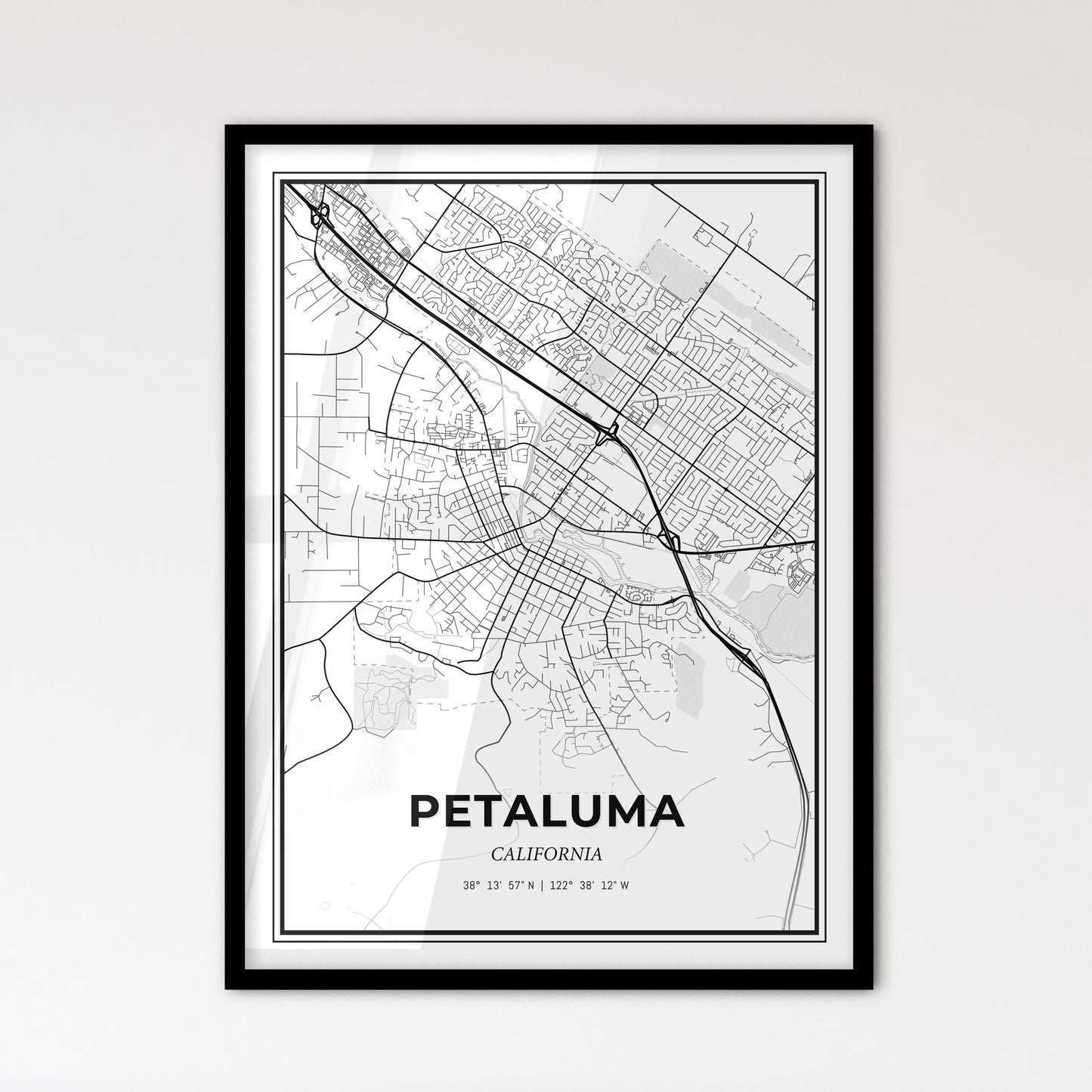 Petaluma California - Scandinavian Style City Map for Modern Home Decor