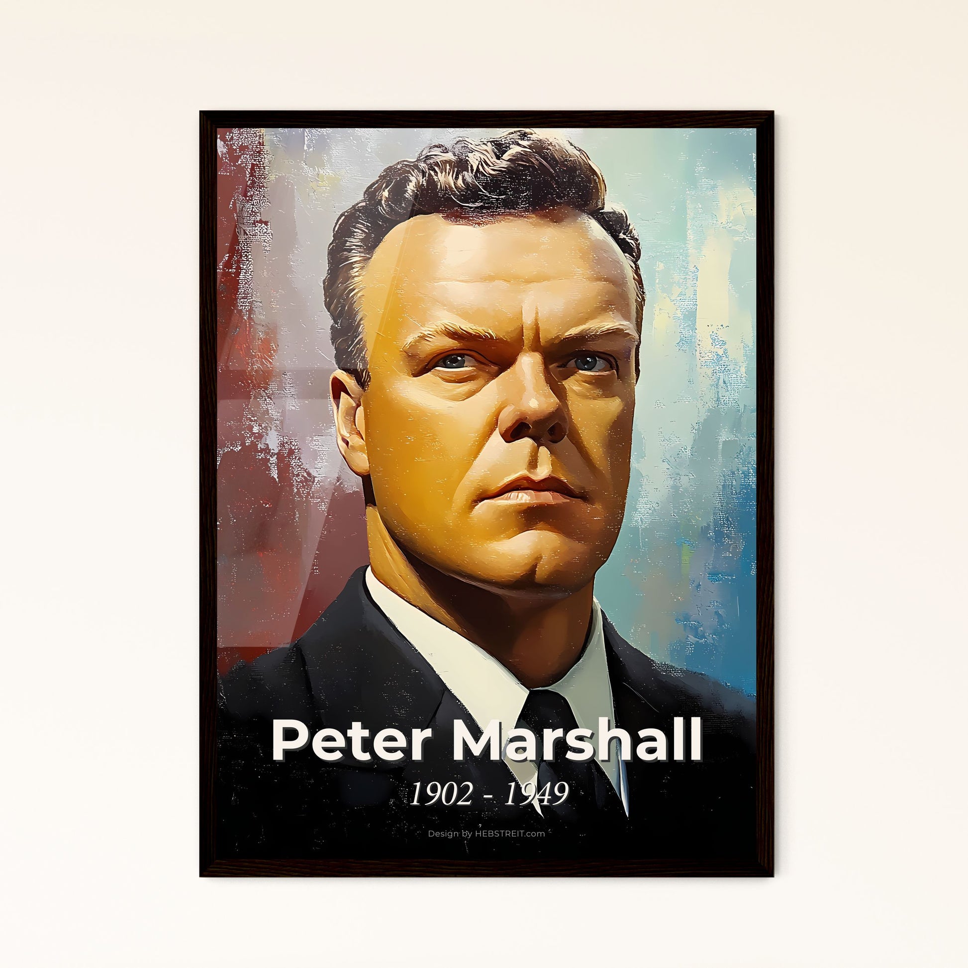 Portrait of Peter Marshall, 1902 - 1949. Impressionistic painting of a man in a suit.