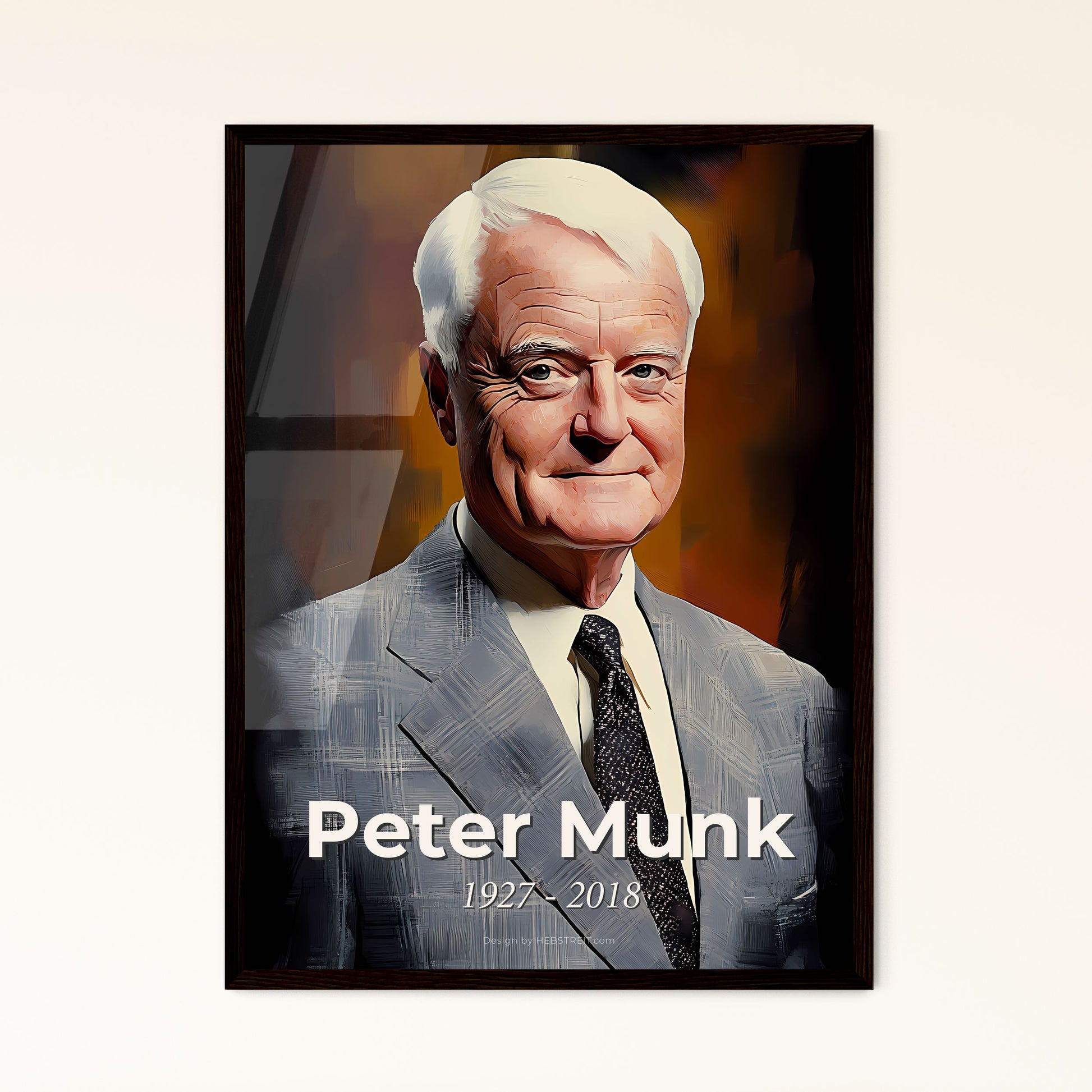 Portrait of Peter Munk, 1927 - 2018. Impressionistic painting of a man in a suit.