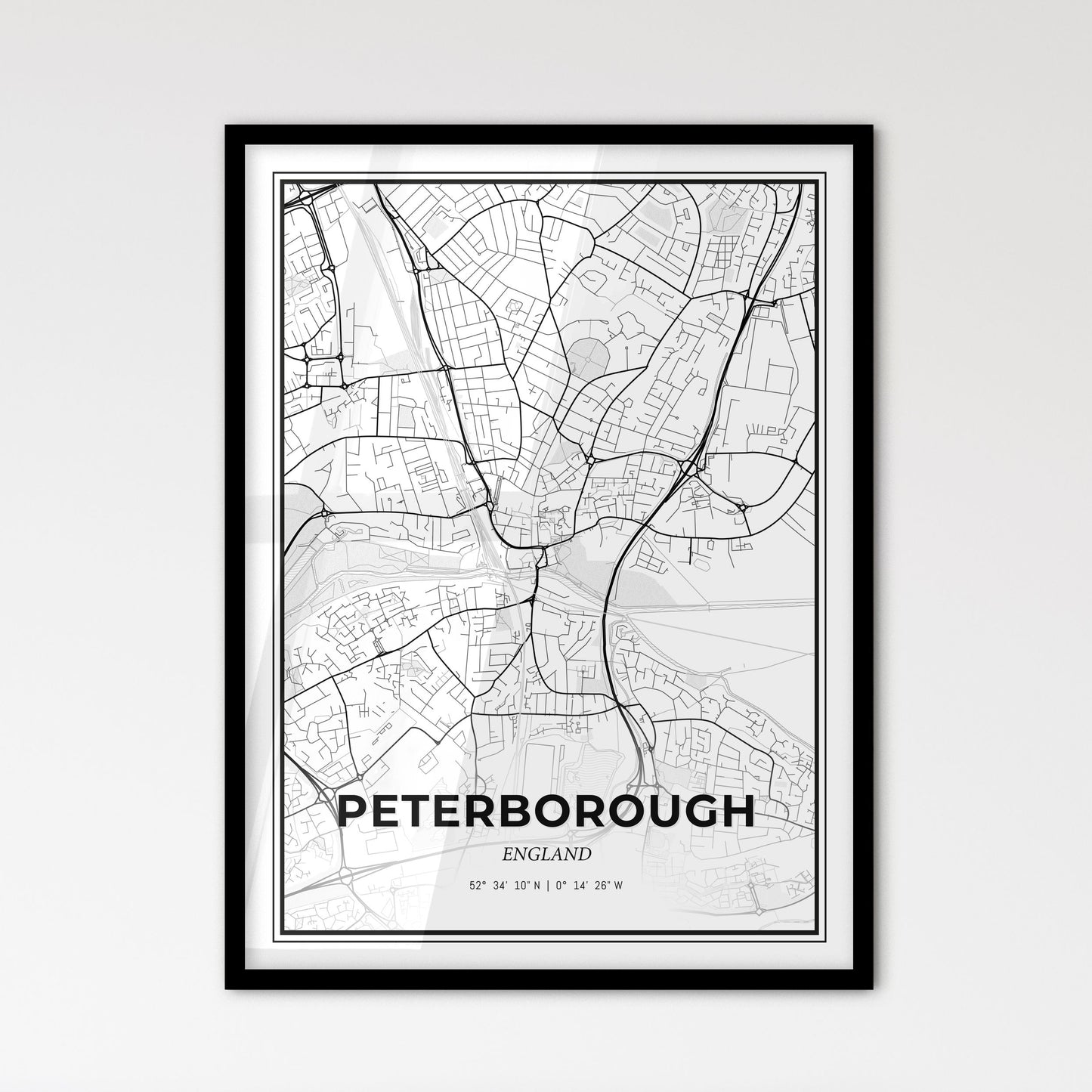 Peterborough England - Scandinavian Style City Map for Modern Home Decor