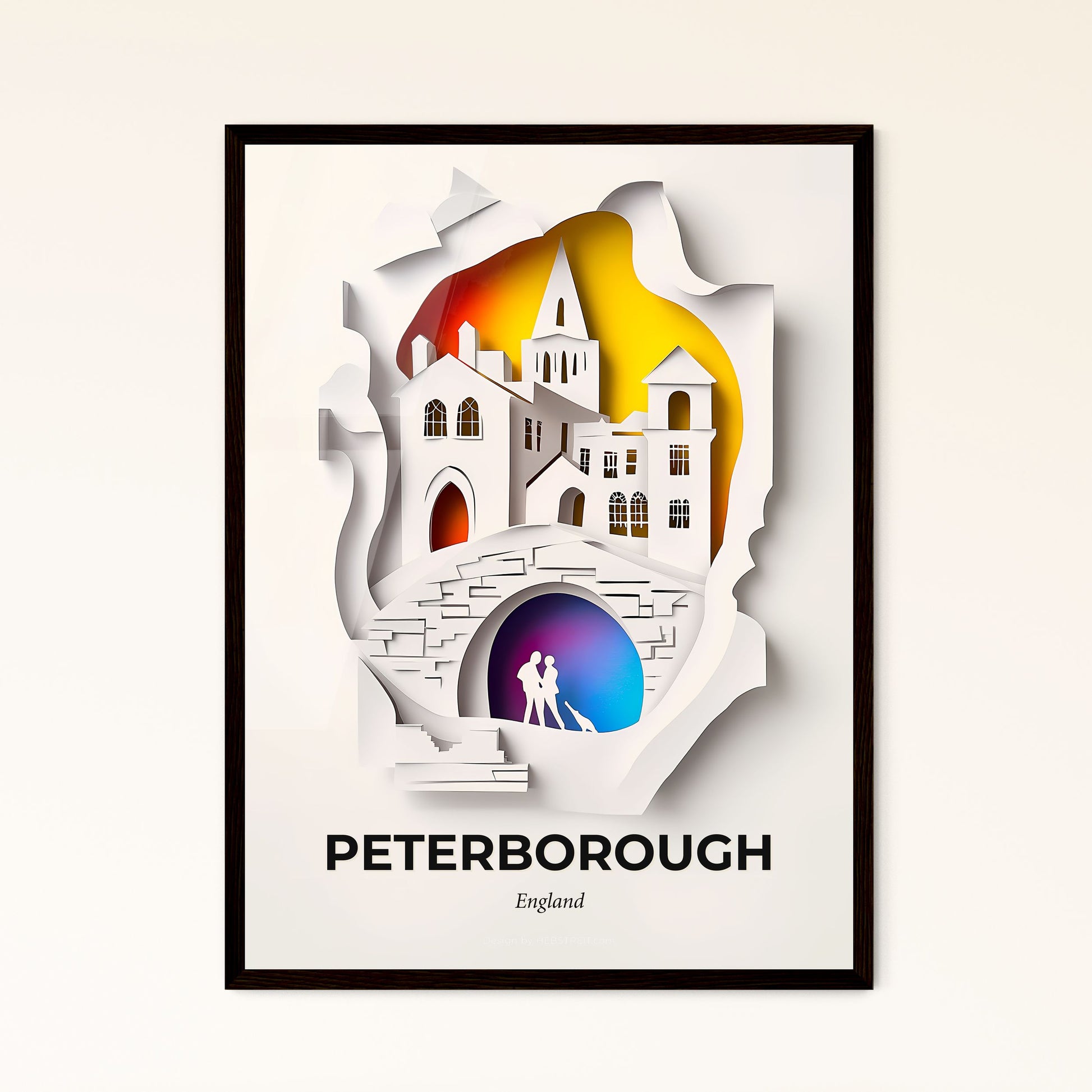 Vivid Peterborough, England - a couple is walking down a staircase in a paper cut style