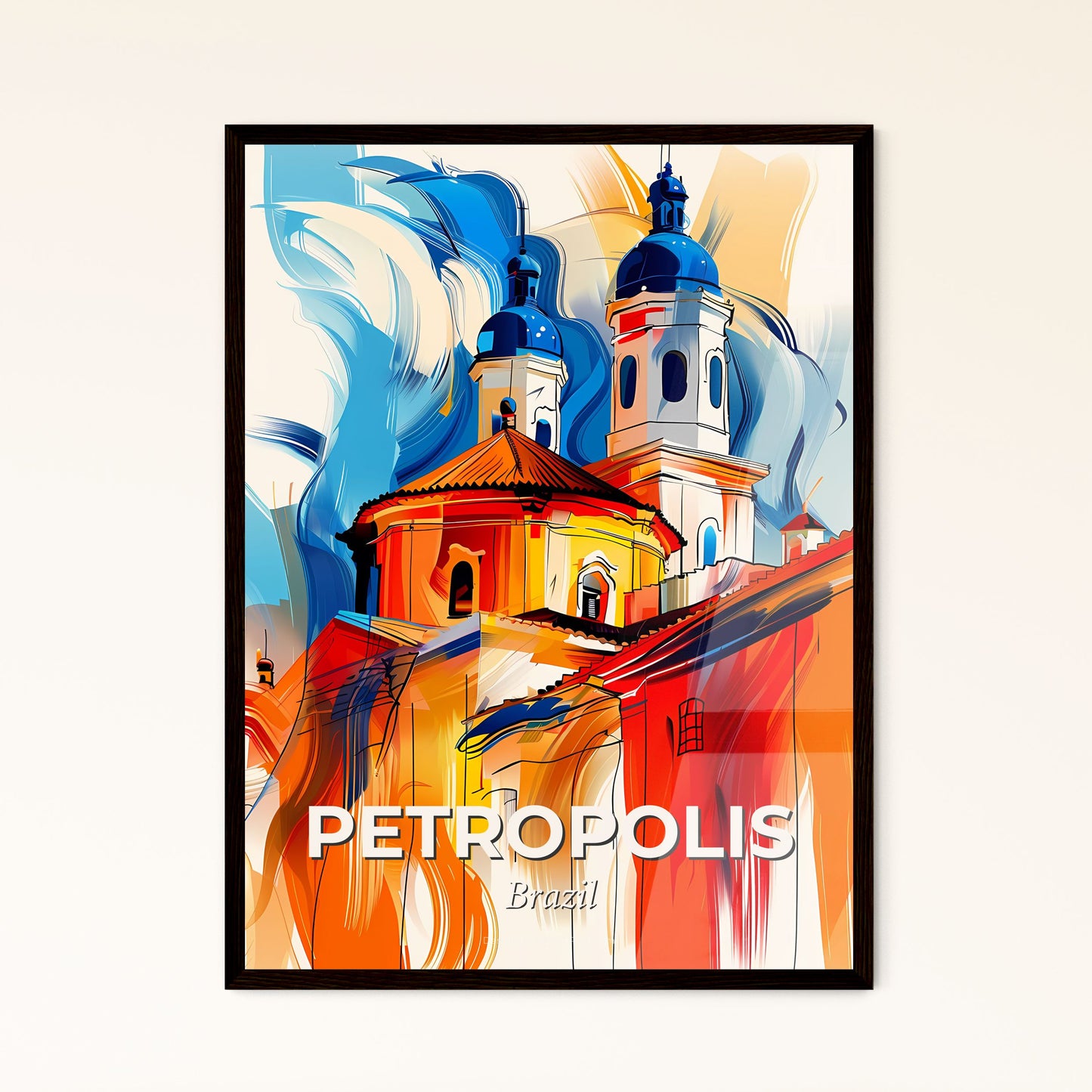 Vibrant Petropolis, Brazil - A Painting Of A Building With Blue And Orange Colors