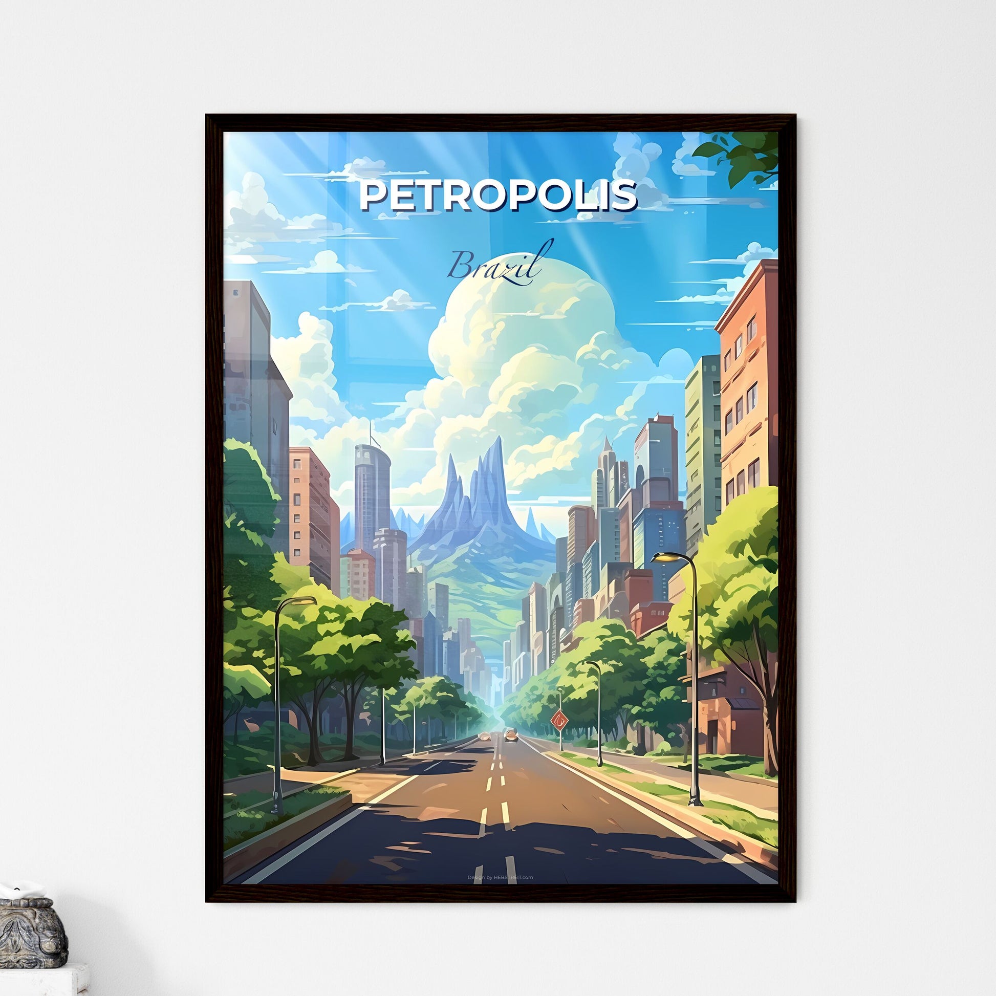 Skyline of Petropolis Brazil Road Trees Buildings Painting Canvas Art Impressionistic Default Title