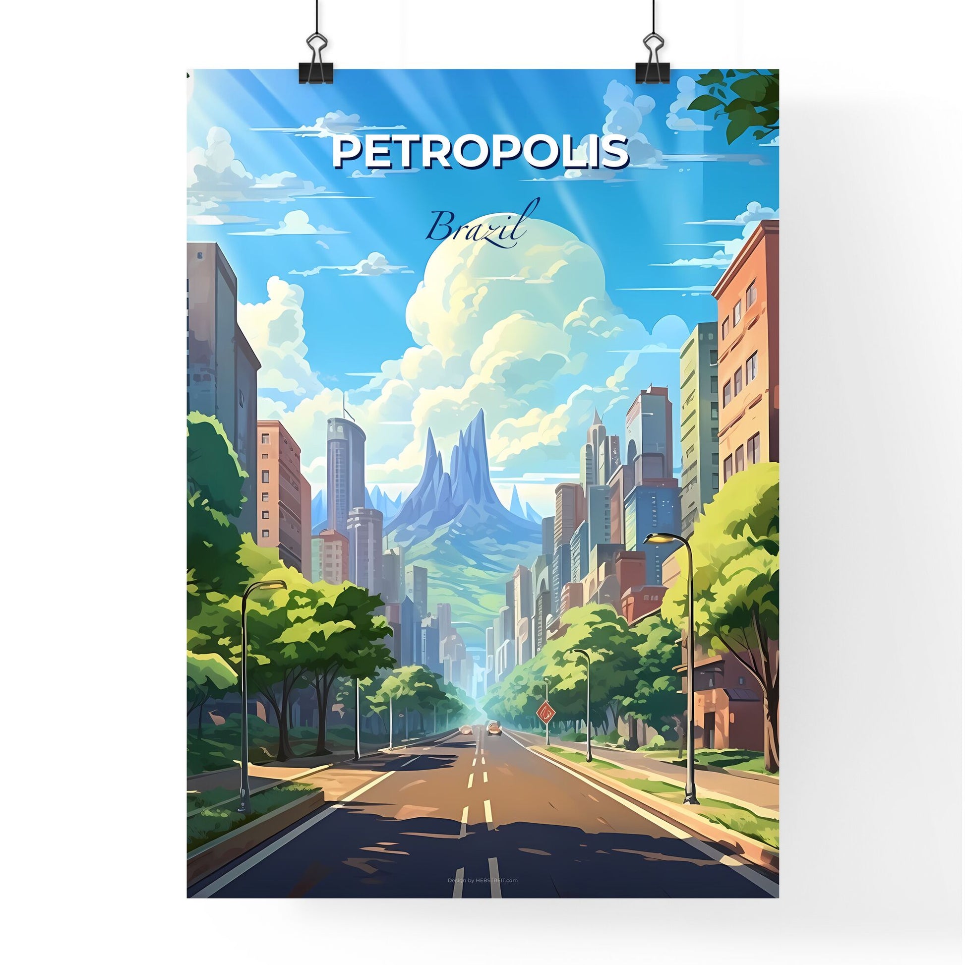 Skyline of Petropolis Brazil Road Trees Buildings Painting Canvas Art Impressionistic Default Title