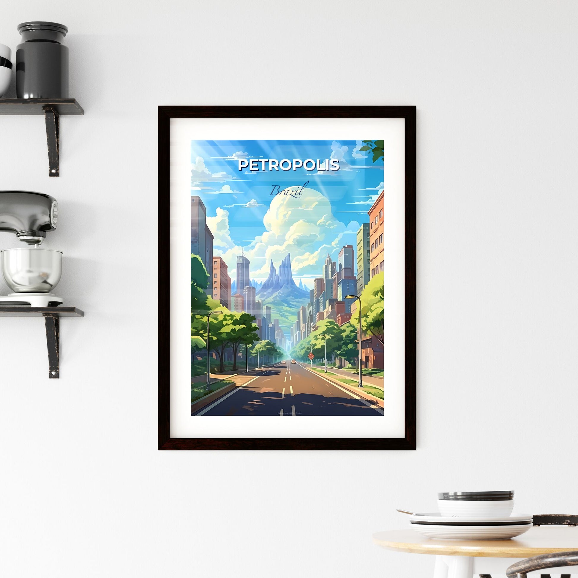 Skyline of Petropolis Brazil Road Trees Buildings Painting Canvas Art Impressionistic Default Title