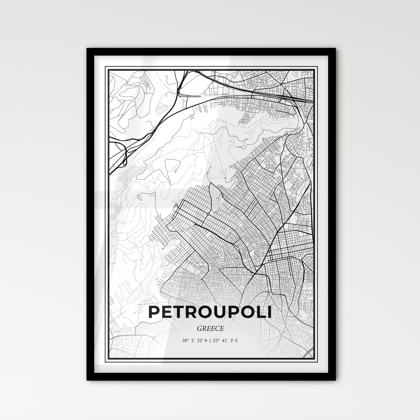 Petroupoli Greece - Scandinavian Style City Map for Modern Home Decor