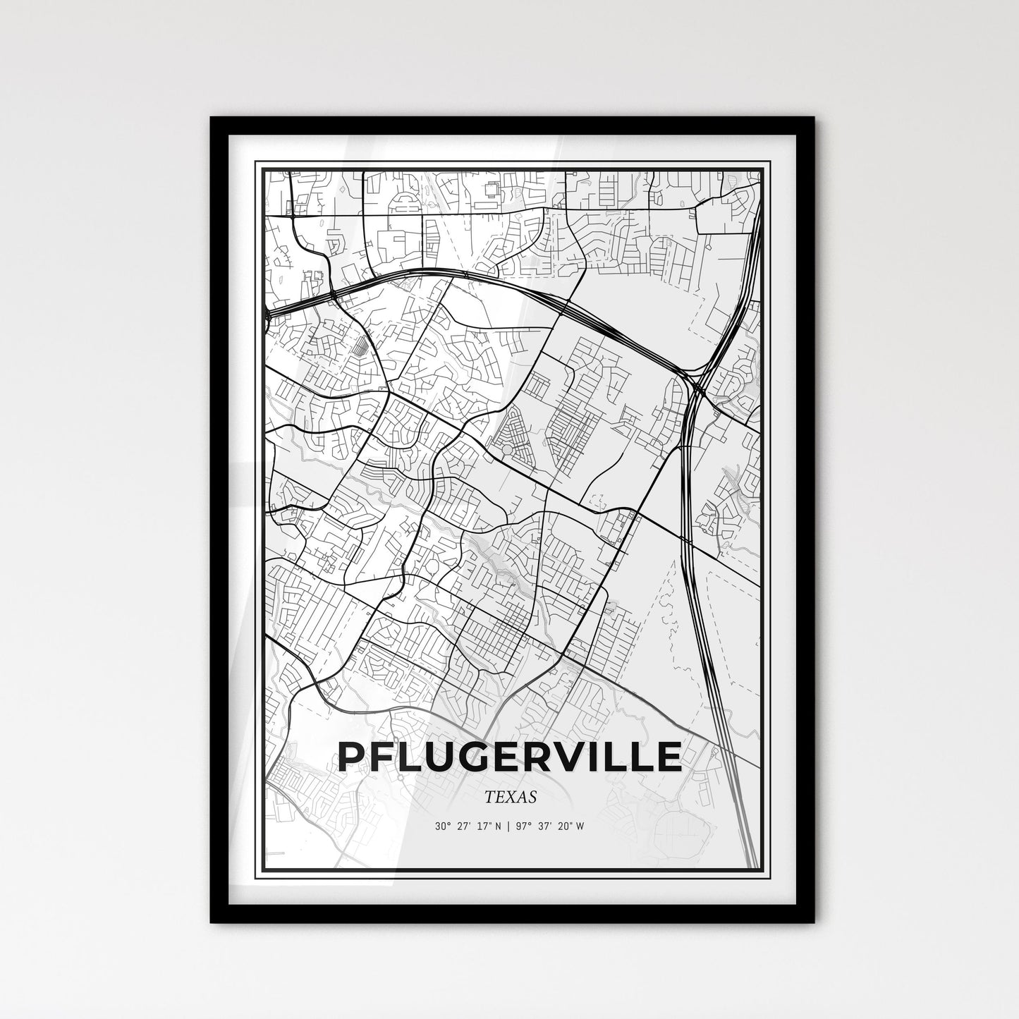 Pflugerville Texas - Scandinavian Style City Map for Modern Home Decor