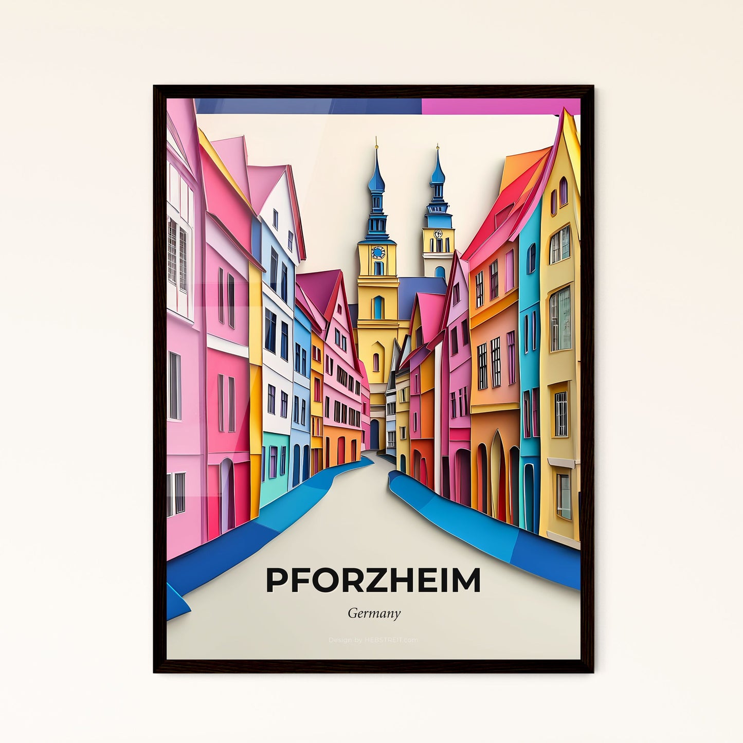 Vivid Pforzheim, Germany - a colorful city street with a clock tower