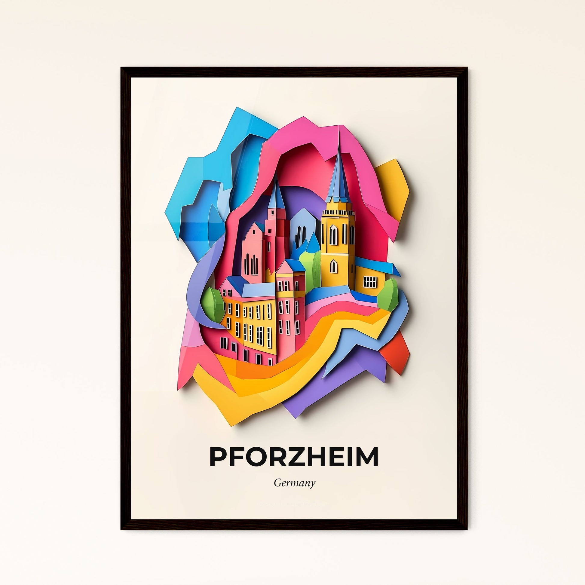 Vivid Pforzheim, Germany - a paper cut of a city with a rainbow wave