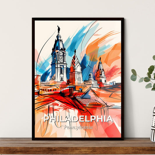 Vibrant Philadelphia, Pennsylvania - A Drawing Of A Building With A Clock Tower