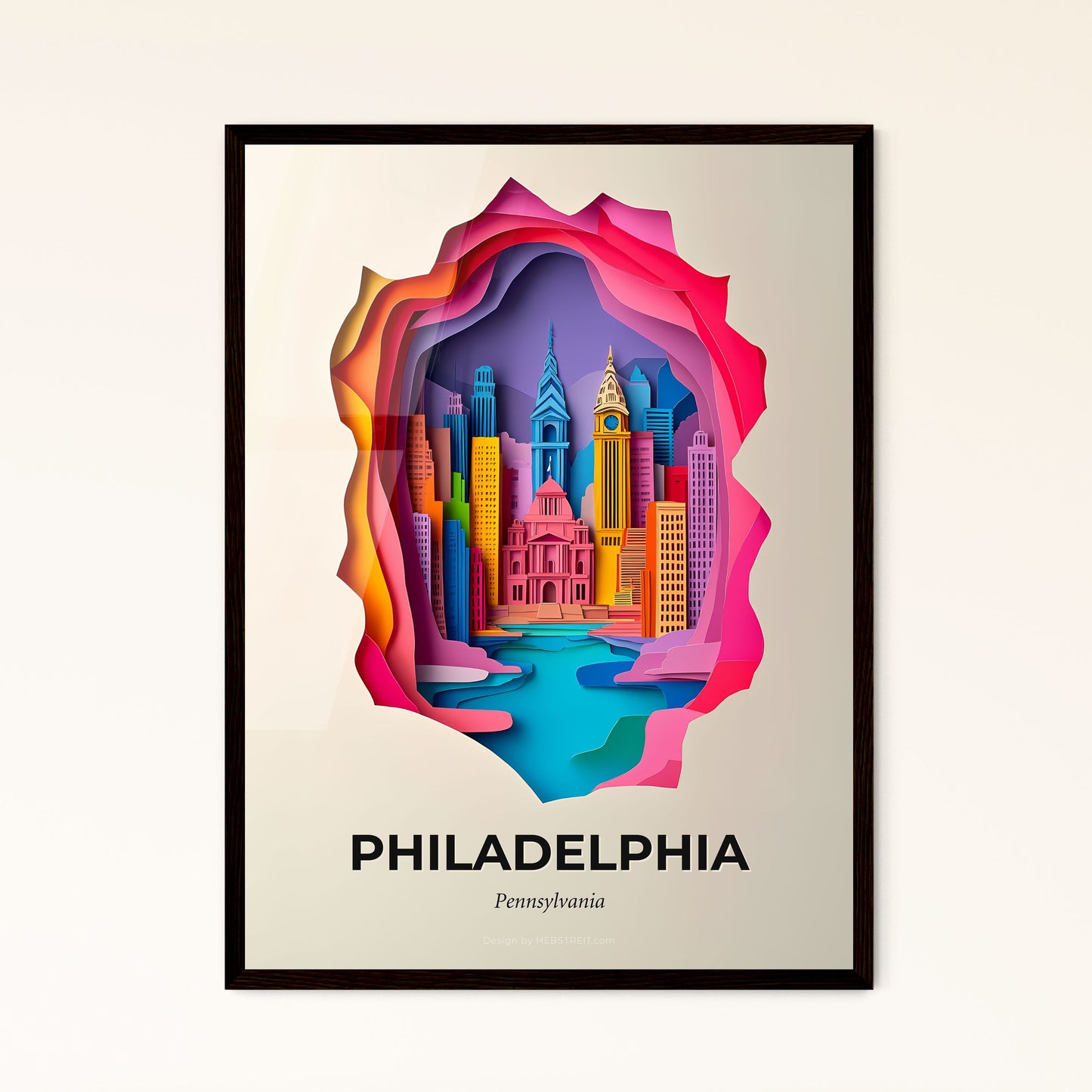 Vivid Philadelphia, Pennsylvania - a paper cut of a city with a clock tower