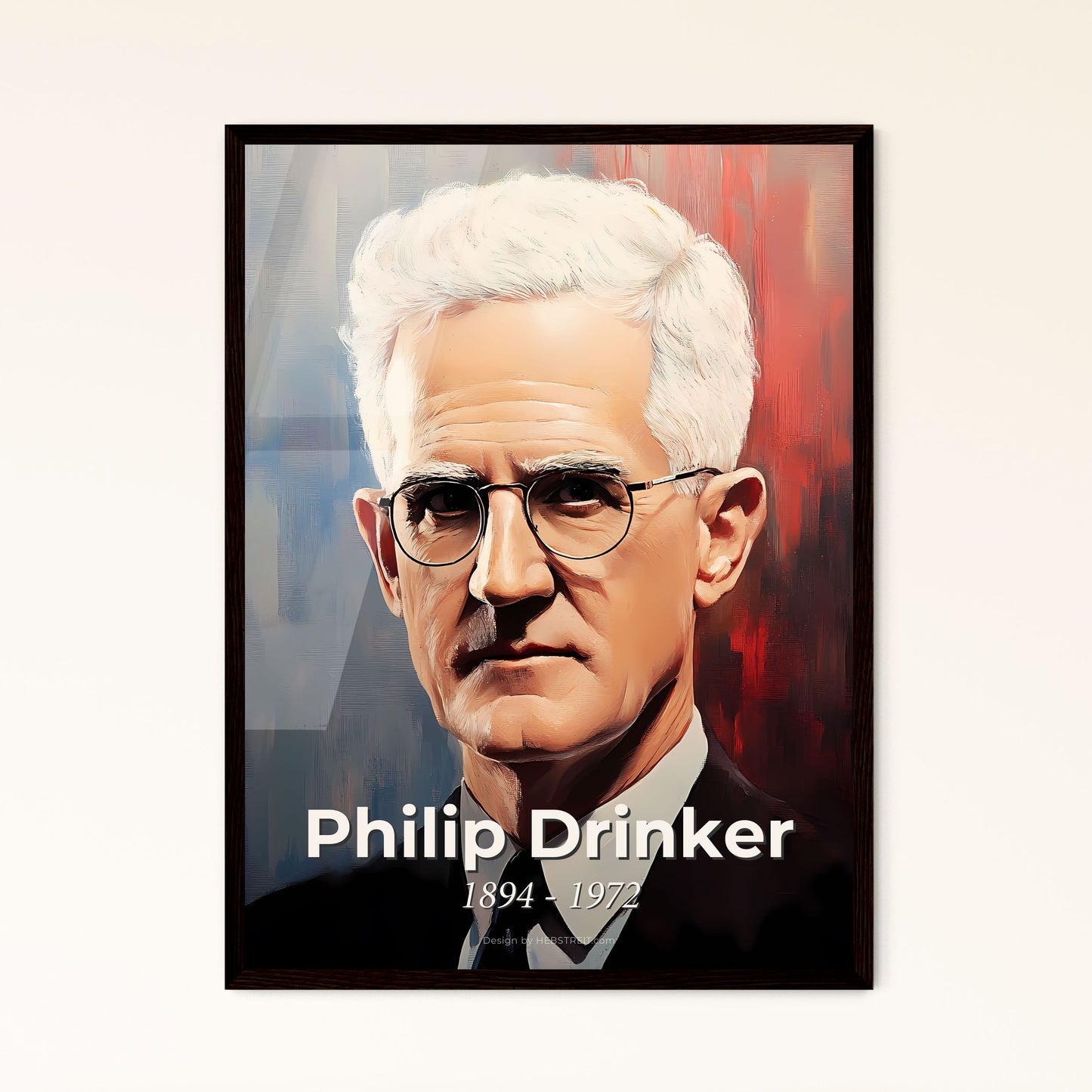 Portrait of Philip Drinker, 1894 - 1972. Impressionistic painting of a man with white hair wearing glasses and a suit.