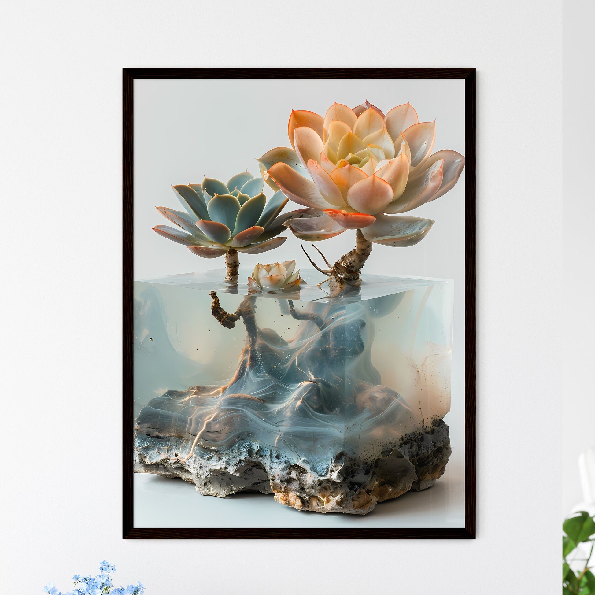 underwater succulents Echeveria in Submerged Vase: Artful Still Life of Vibrant Succulent Wall Art – HEBSTREIT