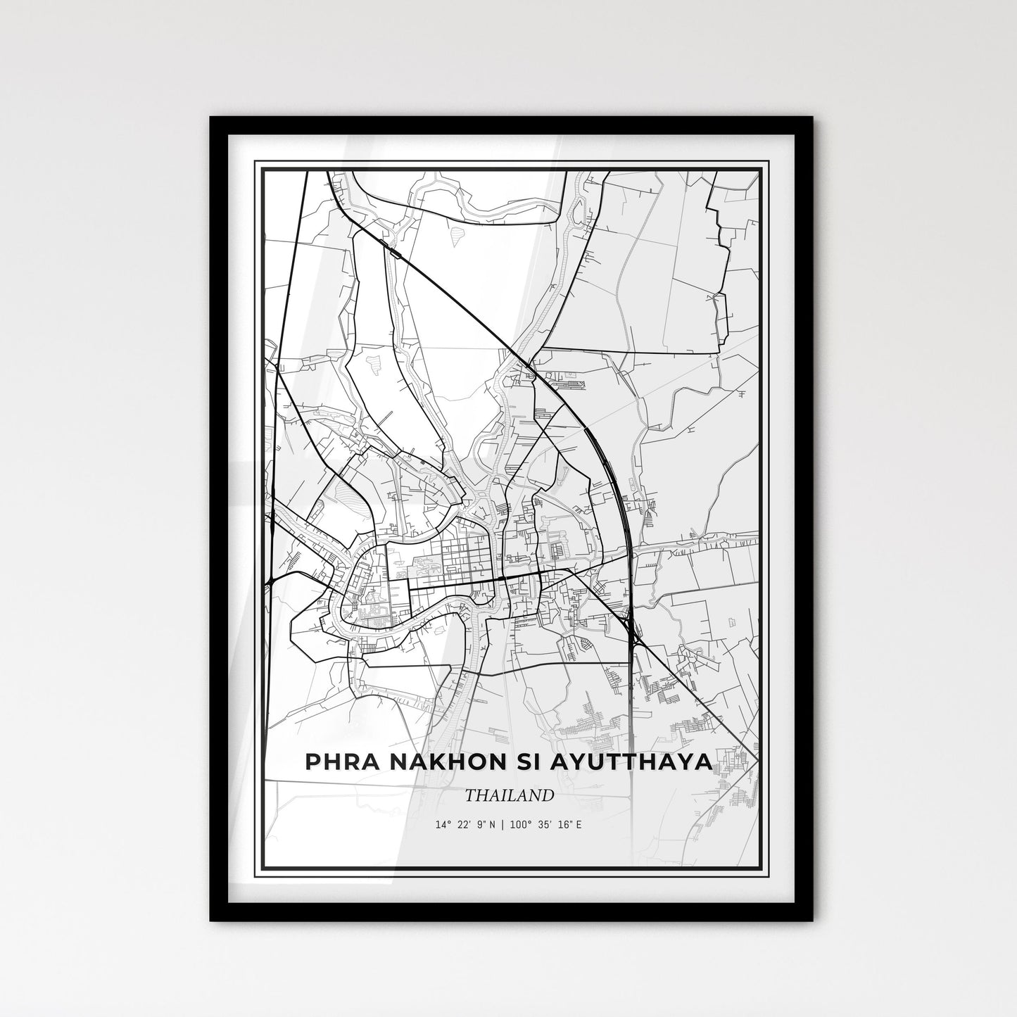 Phra Nakhon Si Ayutthaya Thailand - Scandinavian Style City Map for Modern Home Decor