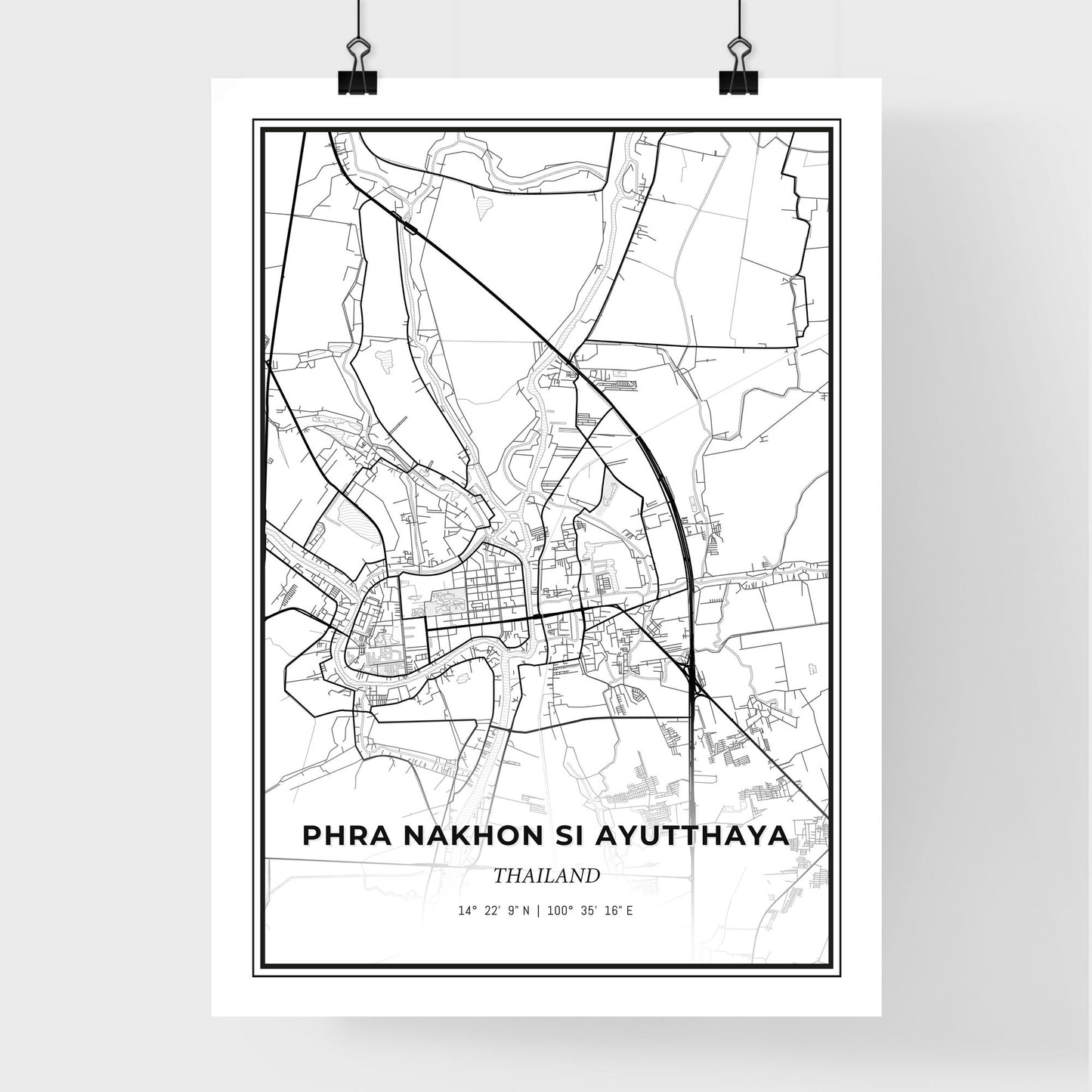 Phra Nakhon Si Ayutthaya Thailand - Premium City Map Poster