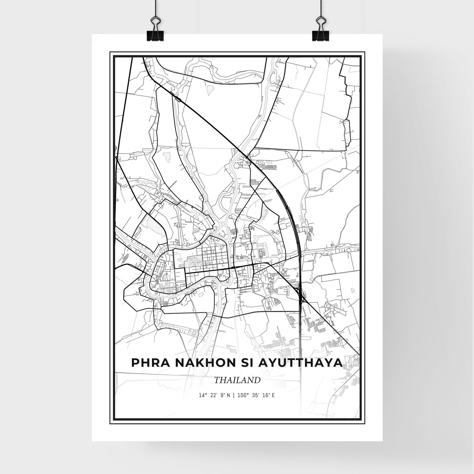 Phra Nakhon Si Ayutthaya Thailand - Premium City Map Poster