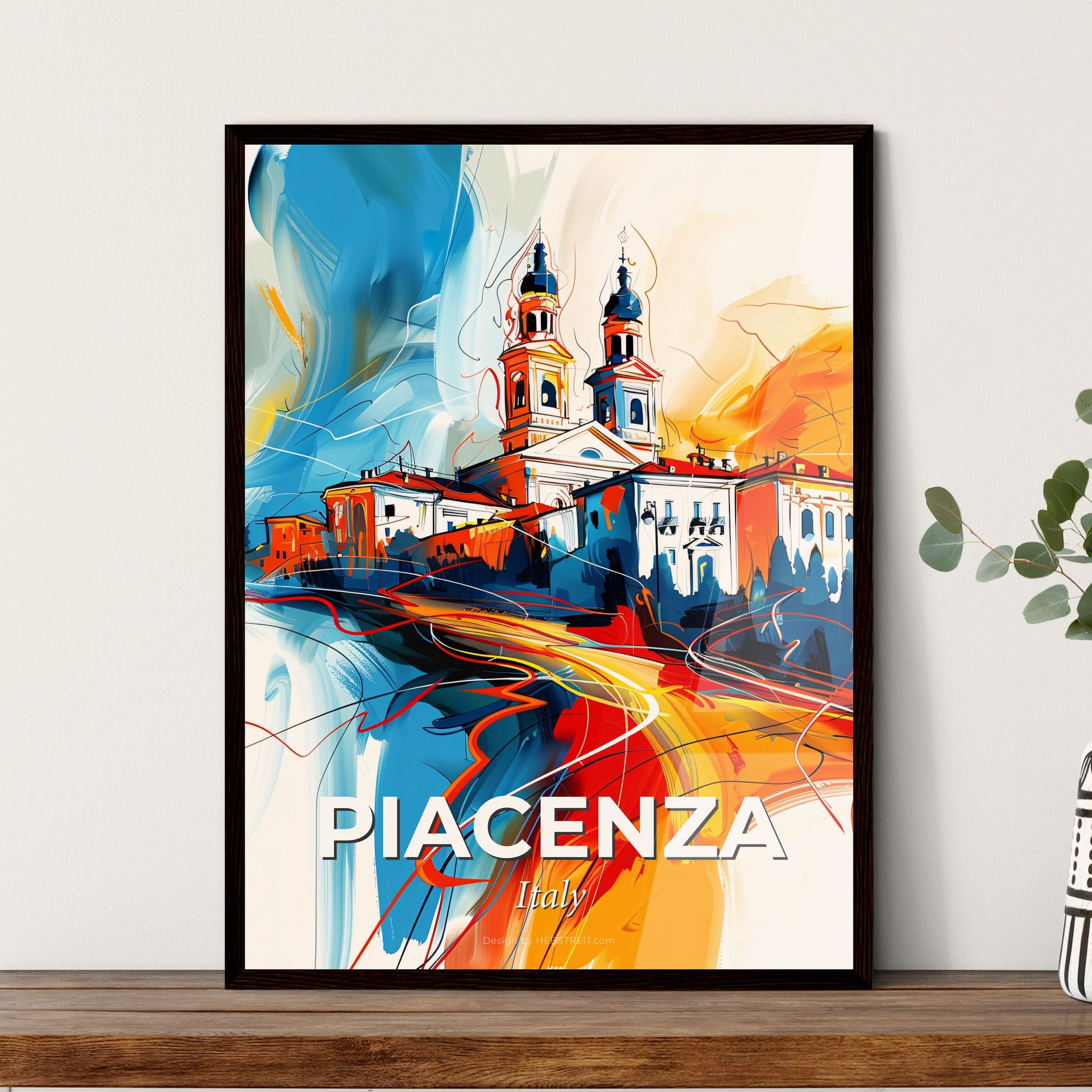 Vibrant Piacenza, Italy - A Painting Of A Building With A Tower