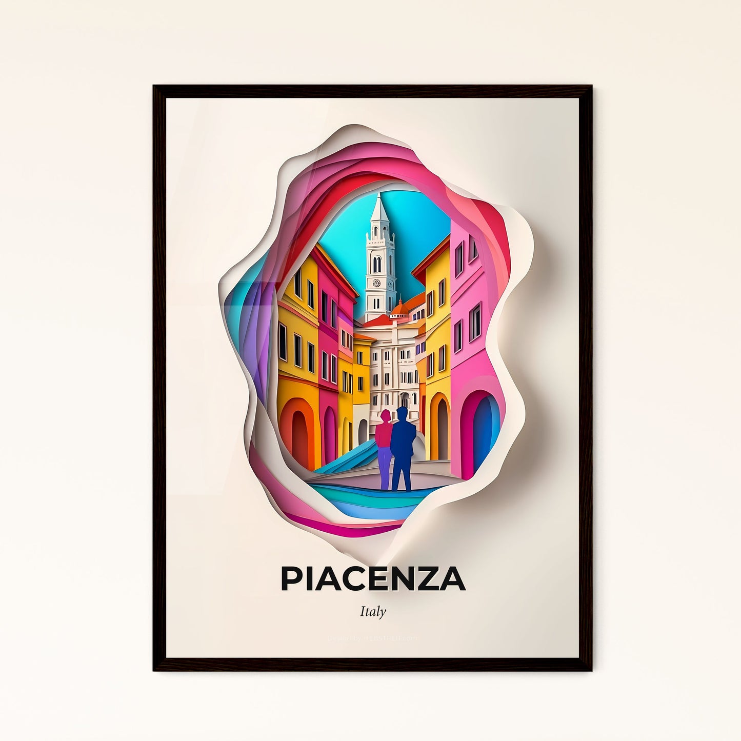 Vivid Piacenza, Italy - a couple is standing in a colorful city