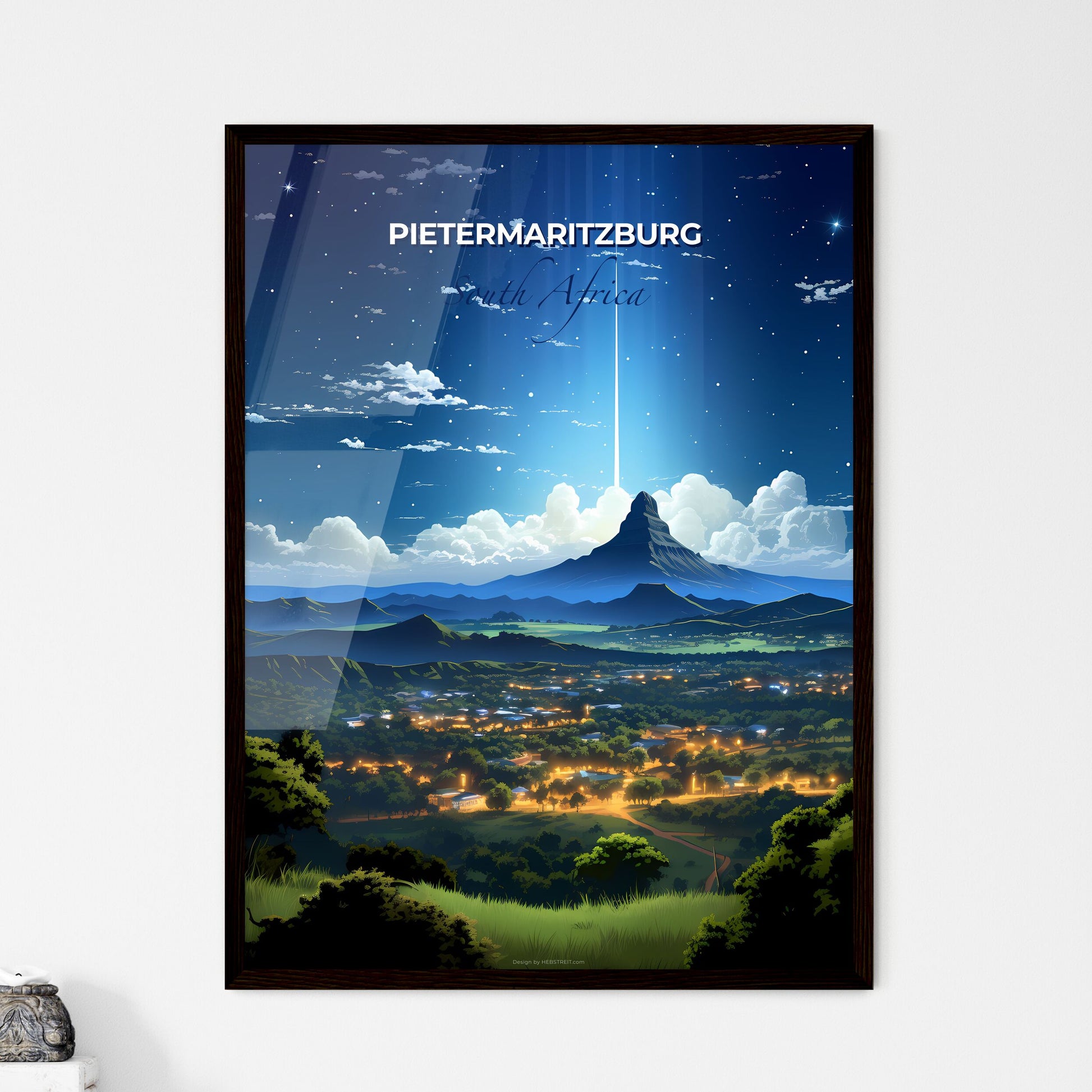 Artistic Landscape Painting of Pietermaritzburg Skyline, South Africa, Featuring a Vibrant City and Majestic Mountain Default Title