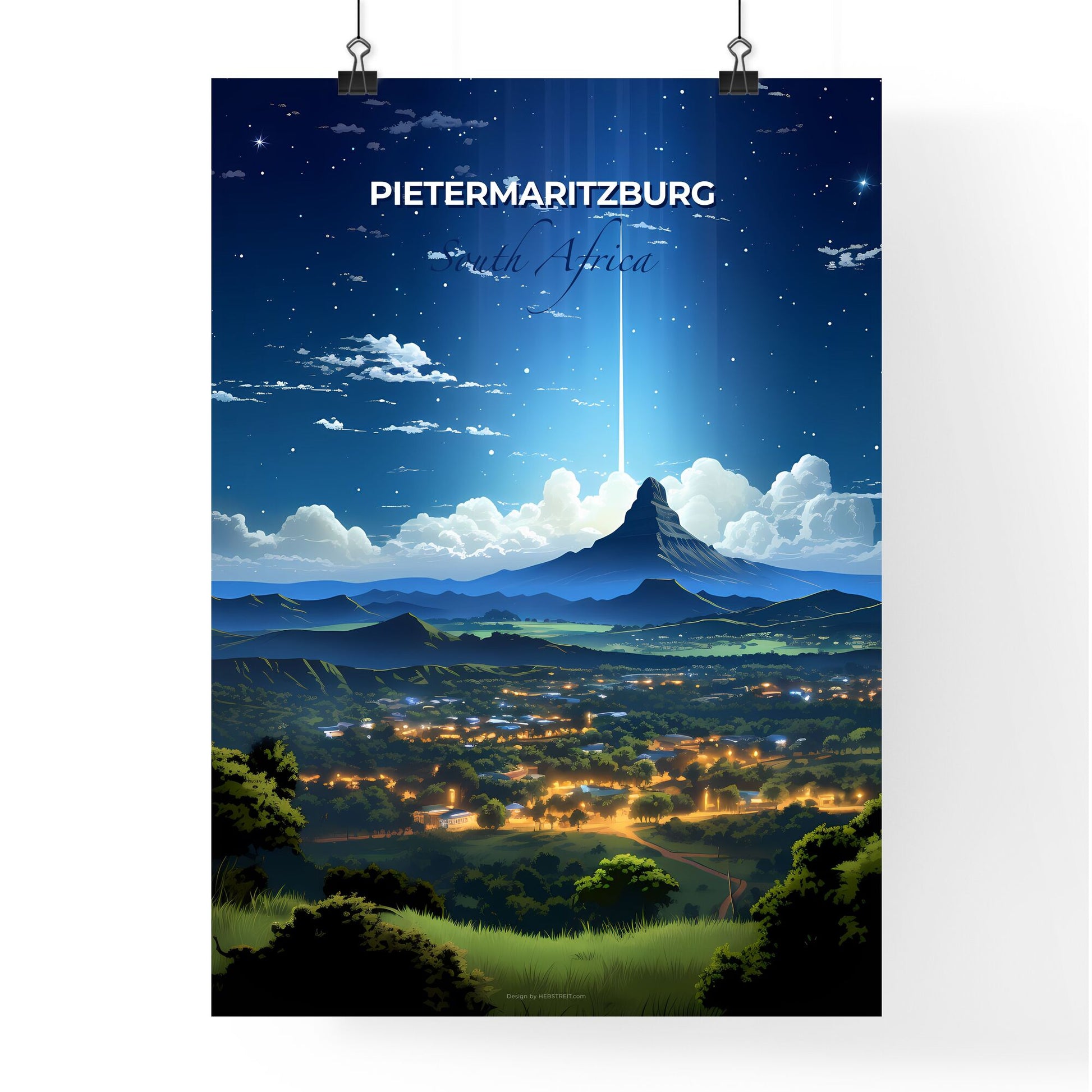 Artistic Landscape Painting of Pietermaritzburg Skyline, South Africa, Featuring a Vibrant City and Majestic Mountain Default Title