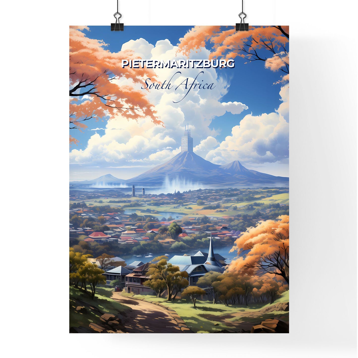 Pietermaritzburg Skyline Painting Landscape Cityscape South Africa Art Vibrant Colorful Default Title