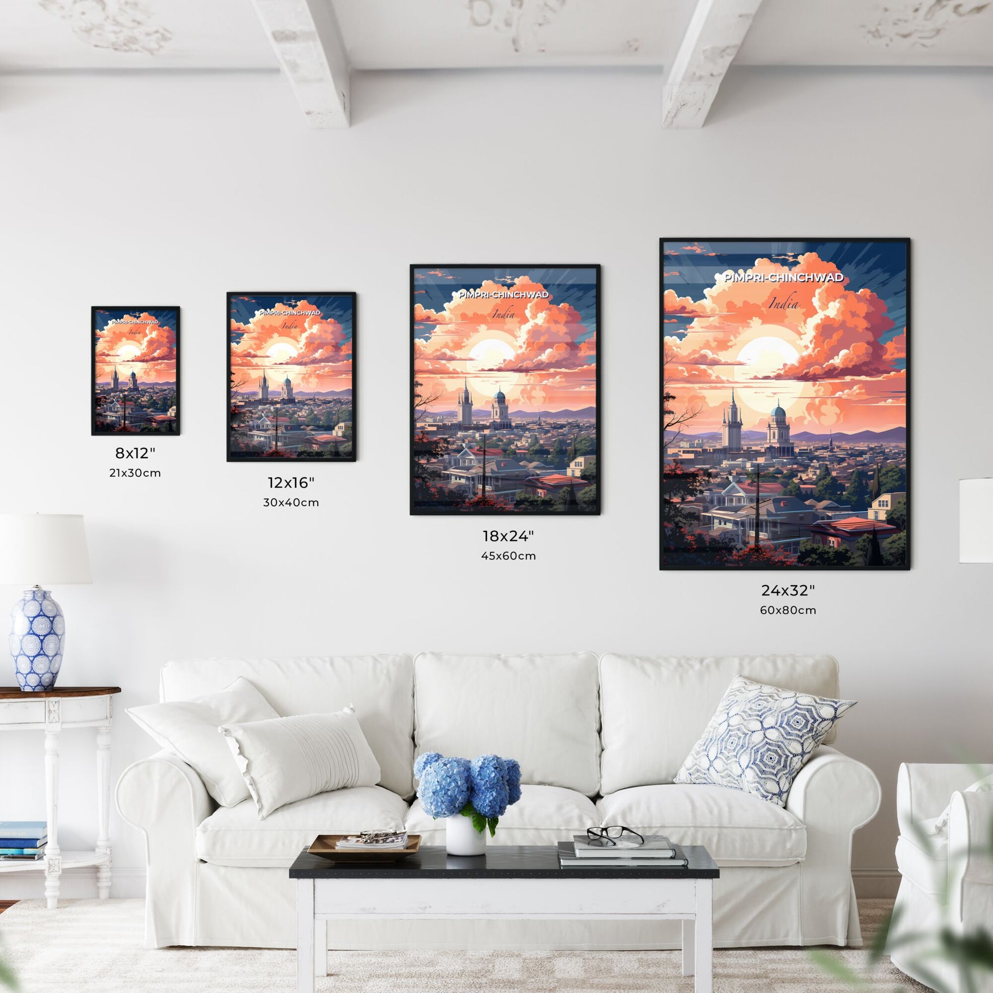 Pimpri-Chinchwad India Skyline Cityscape Colorful Vibrant Painting Cloudy Sky Default Title