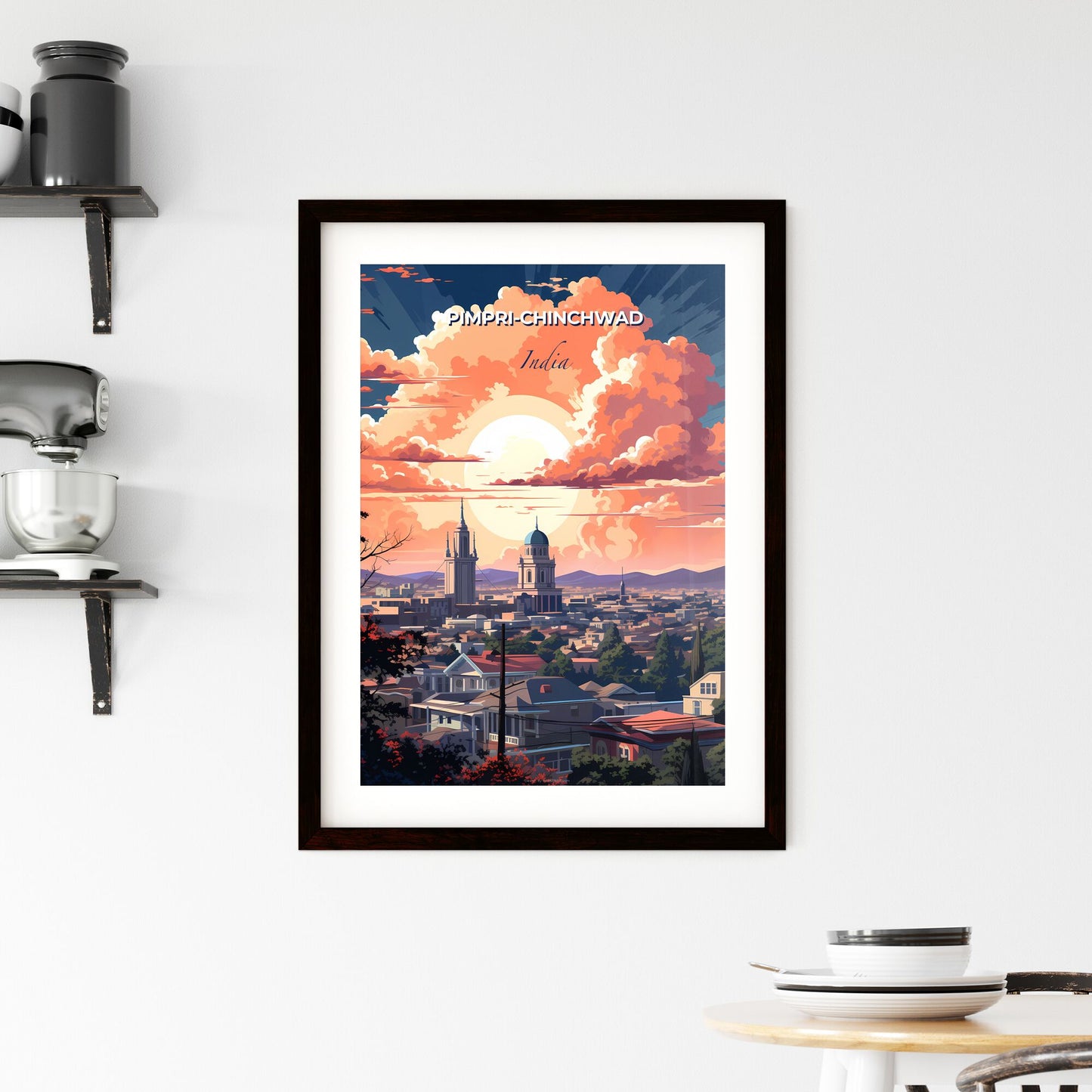 Pimpri-Chinchwad India Skyline Cityscape Colorful Vibrant Painting Cloudy Sky Default Title