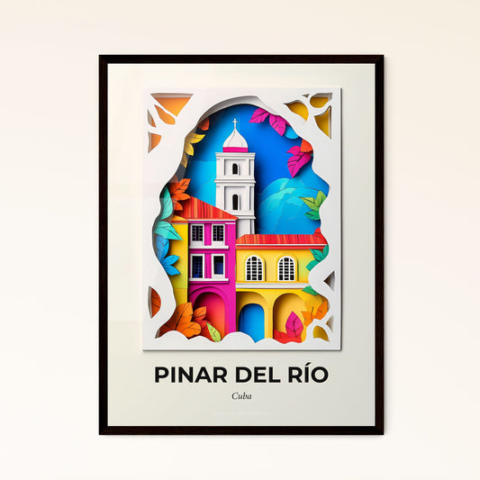 Vivid Pinar del Río, Cuba - a paper cut of a church with a clock tower