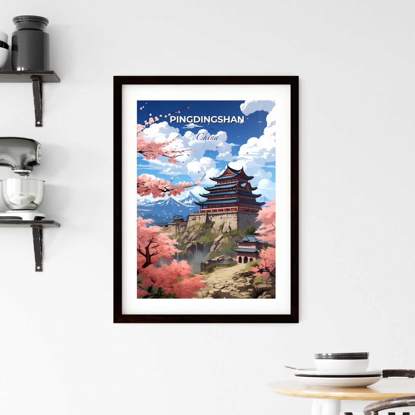 Pingdingshan China Skyline Painting Pink Trees Landscape Artwork Art Hill Building Default Title