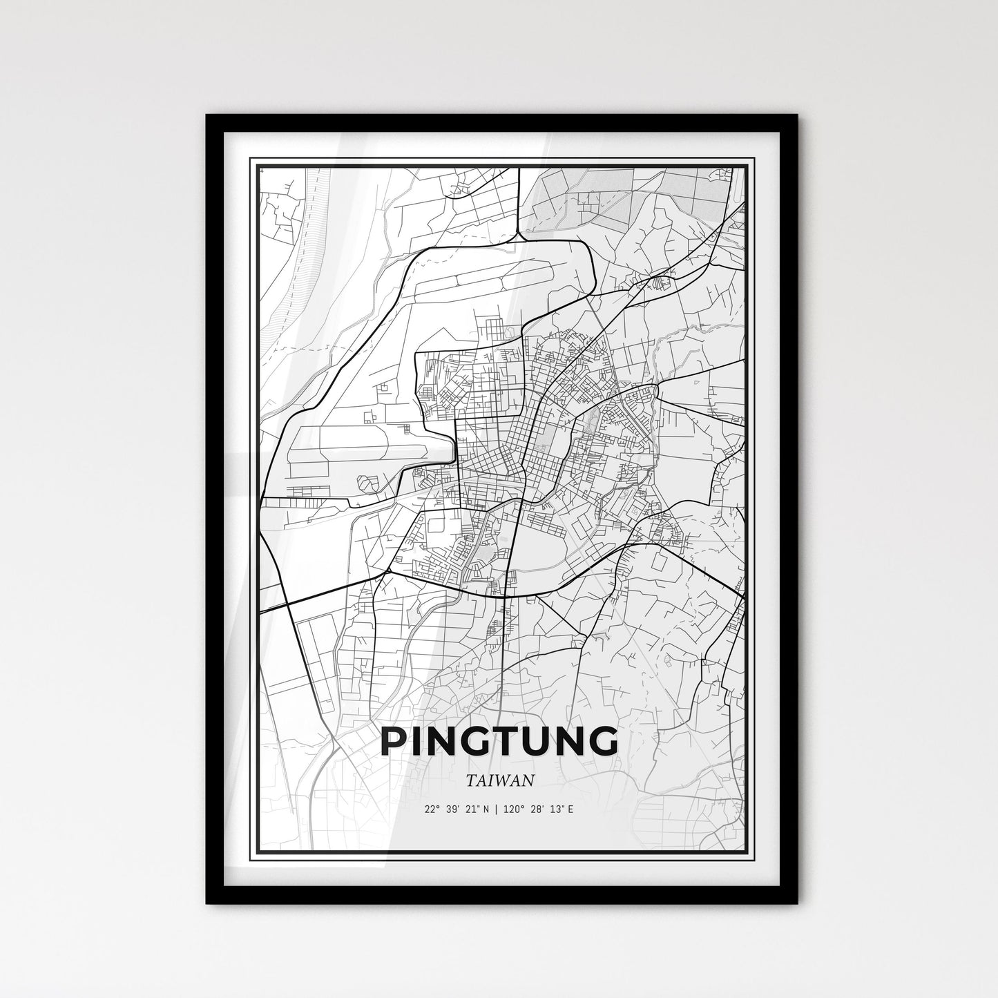 Pingtung Taiwan - Scandinavian Style City Map for Modern Home Decor