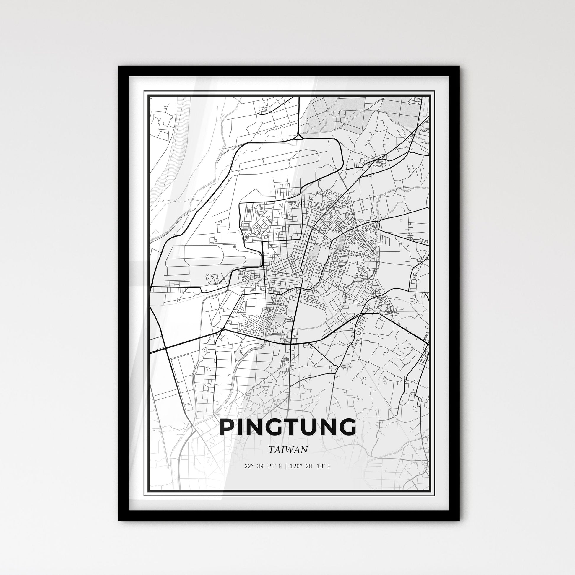 Pingtung Taiwan - Scandinavian Style City Map for Modern Home Decor