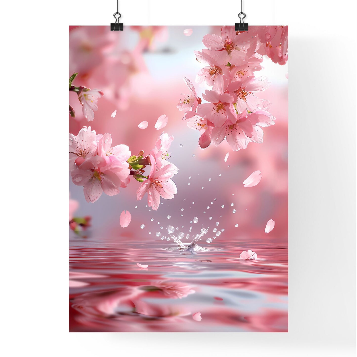 Ethereal Cherry Blossom Water Ripples Pink Background Default Title