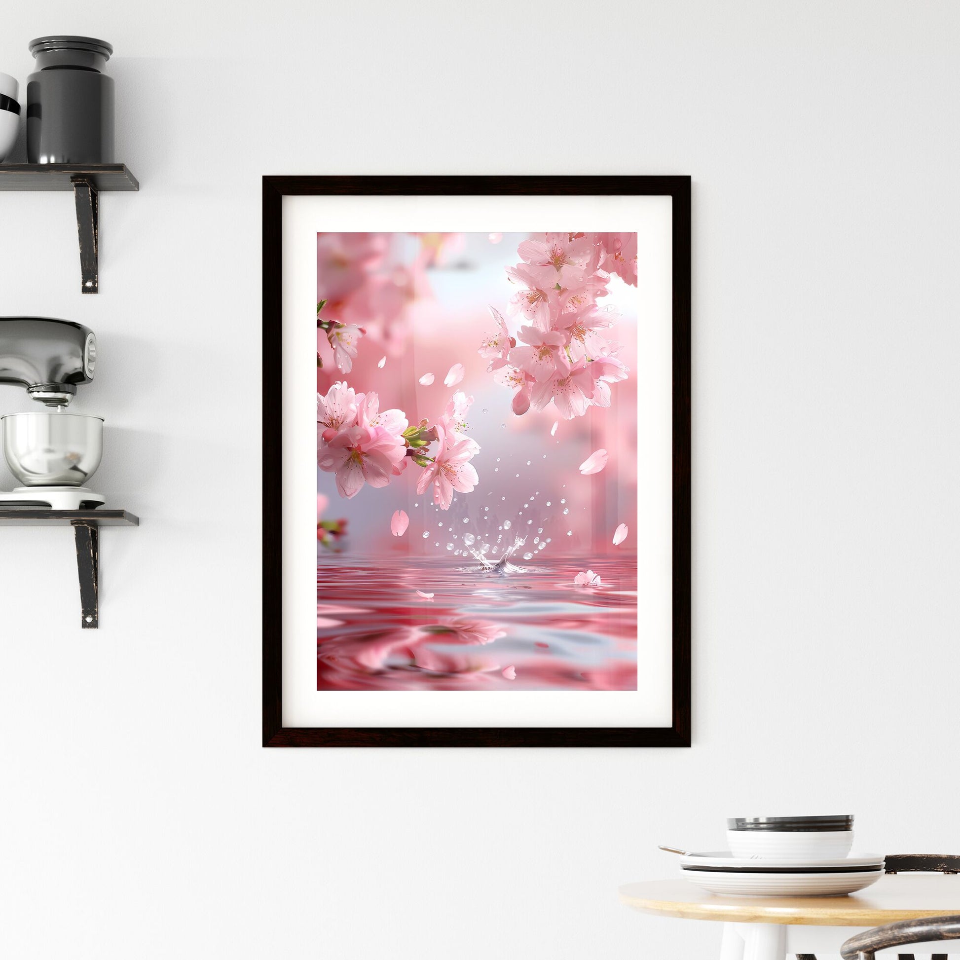 Ethereal Cherry Blossom Water Ripples Pink Background Default Title