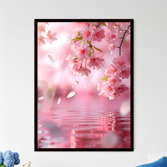 Ethereal Pink Serenity: Delicate Cherry Blossoms Dance on Rippling Waters, Petals Float Gracefully Default Title